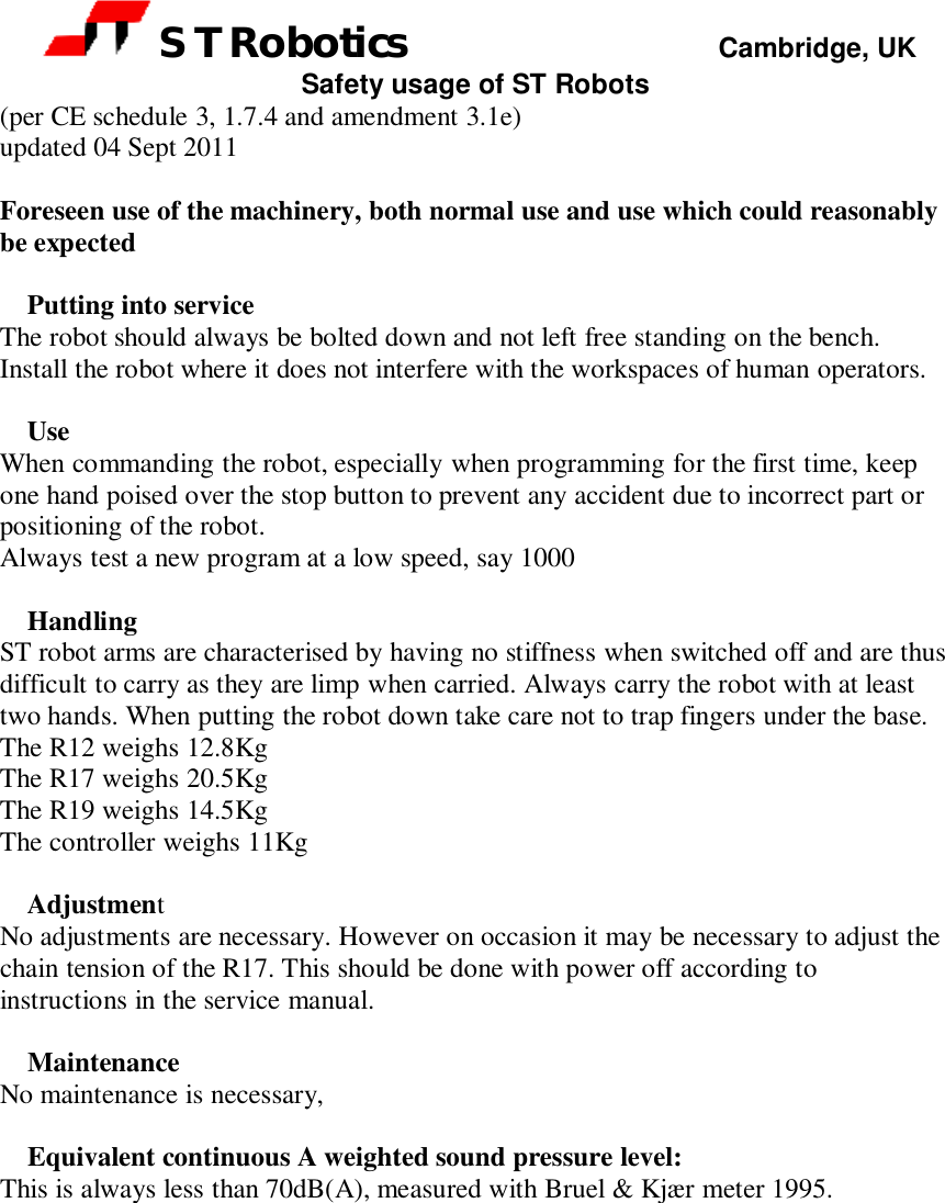 Page 1 of 1 - CE Safety Instructions