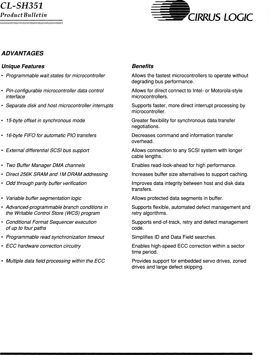 Page 4 of 6 - CL-SH351_High_Perf_Sync_Async_Integrated_SCSI_Disk_Ctlr_Product_Bulletin_Jan91 CL-SH351 High Perf Sync Async Integrated SCSI Disk Ctlr Product Bulletin Jan91