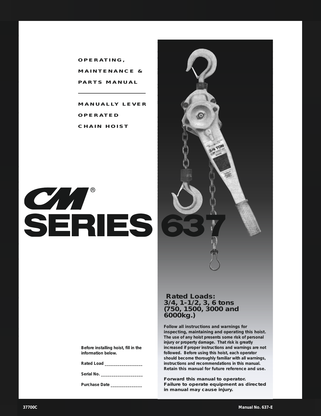 27033 Cover CM Series 637E Lever Hoist Manual