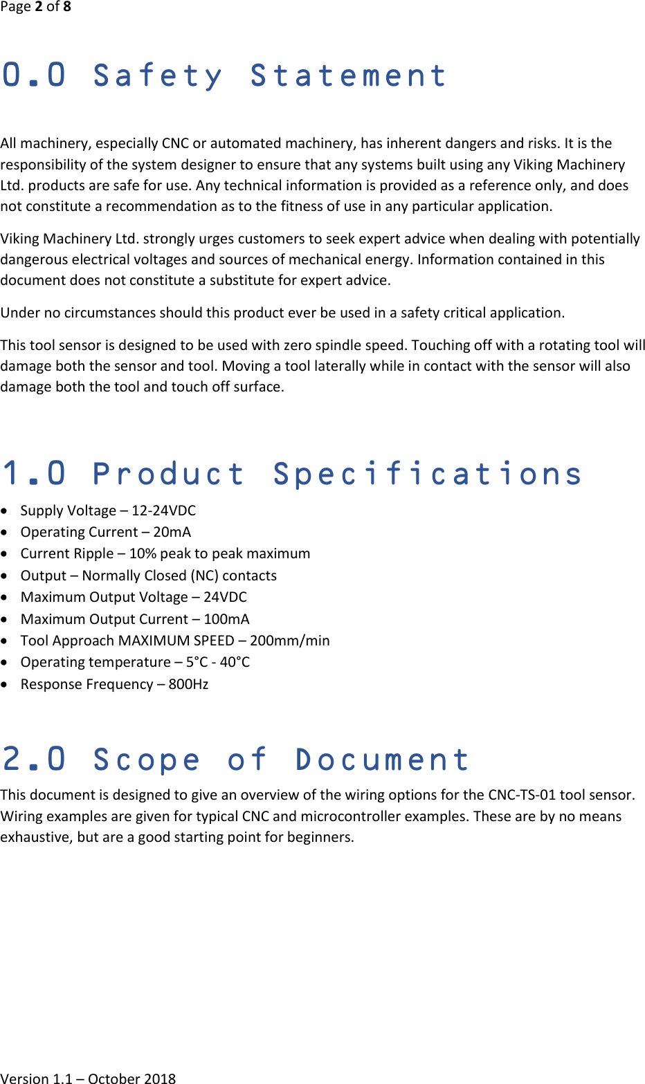 Page 2 of 8 - CNC Tool Sensor - CNC-TS-01 User Manual Viking Machinery Ltd