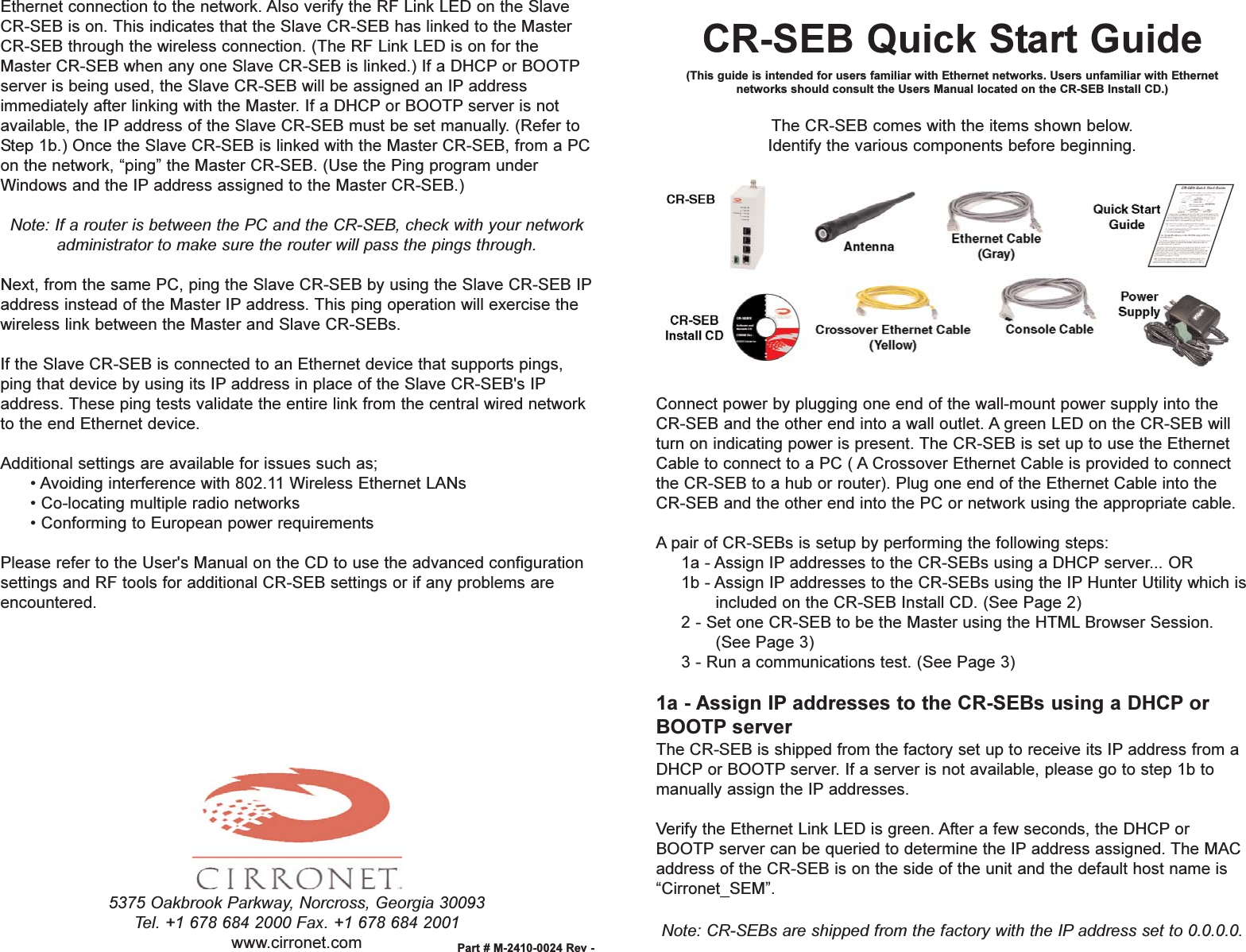 Page 1 of 2 - Ad_cr_seh CR-SEB Ethernet Radio Modem Quick Start Guide QSG