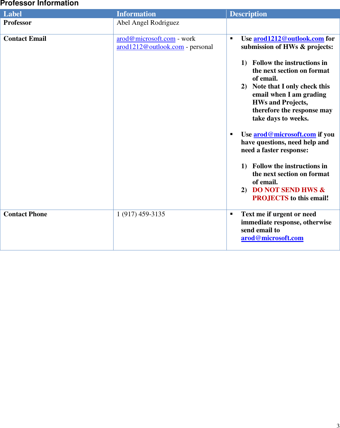 Page 3 of 6 - MS101 MS OFFICE LECTURE NOTES #1 CST3604 - Class Instructions & Rules (Version 3)
