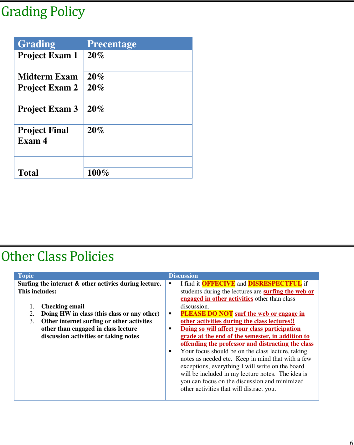 Page 6 of 6 - MS101 MS OFFICE LECTURE NOTES #1 CST3604 - Class Instructions & Rules (Version 3)