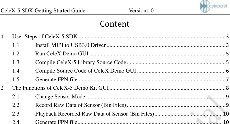 Page 2 of 12 - Cele X5 SDK Getting Started Guide EN