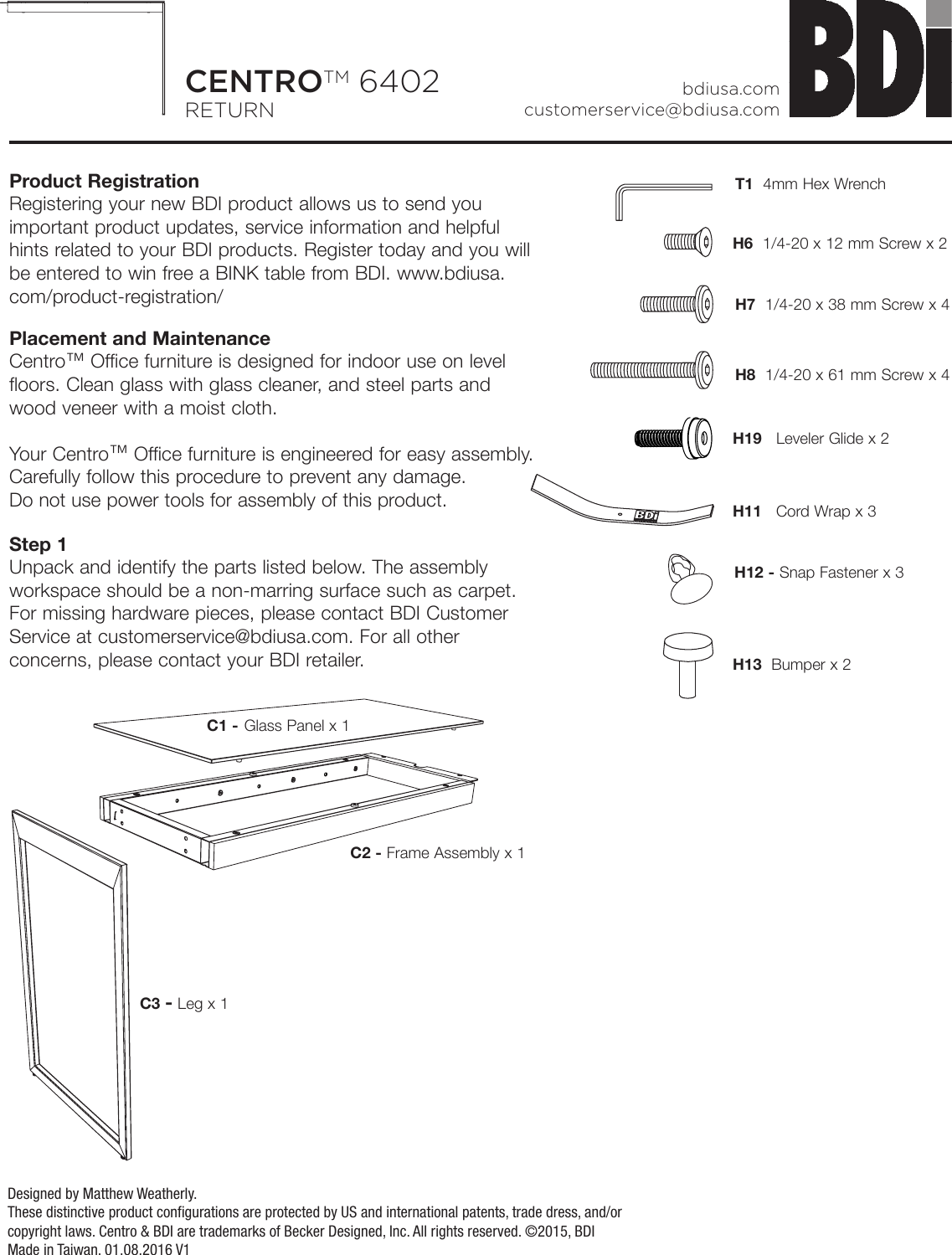 Centro 6402 Return Bdi Assembly Instructions