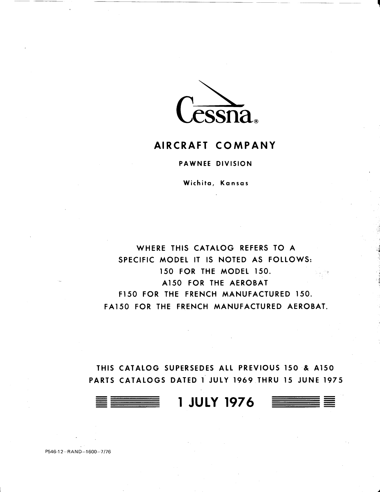 Cessna 150 Parts Catalog 1970 1977 Cessna_150_1970 77_Parts Manuals 77