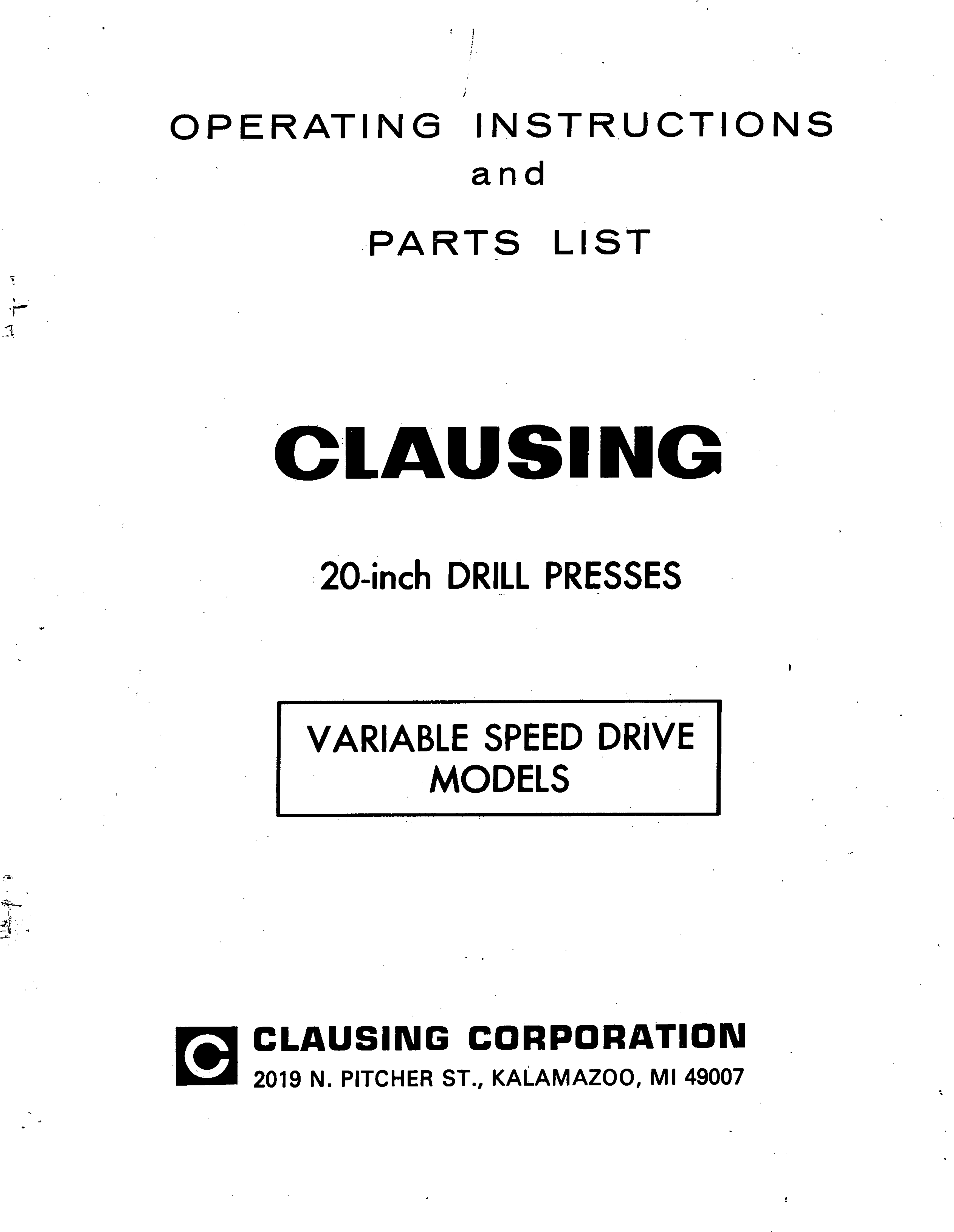 Page 1 of 10 - Clausing-20vs-02-22vs-Drill-Press-Manual