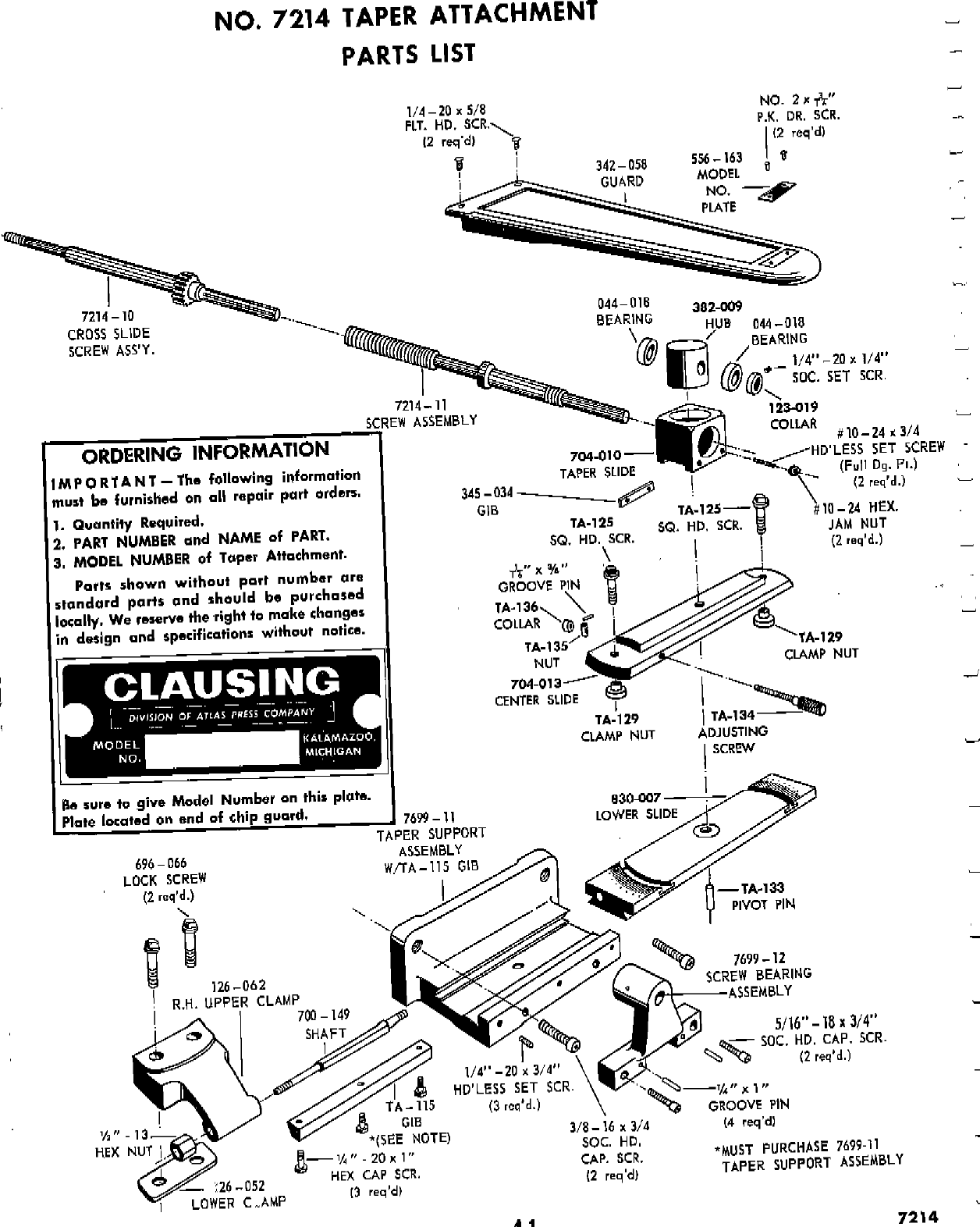 Page 1 of 2 - Clausing-Taper-Attachment-Parts-List