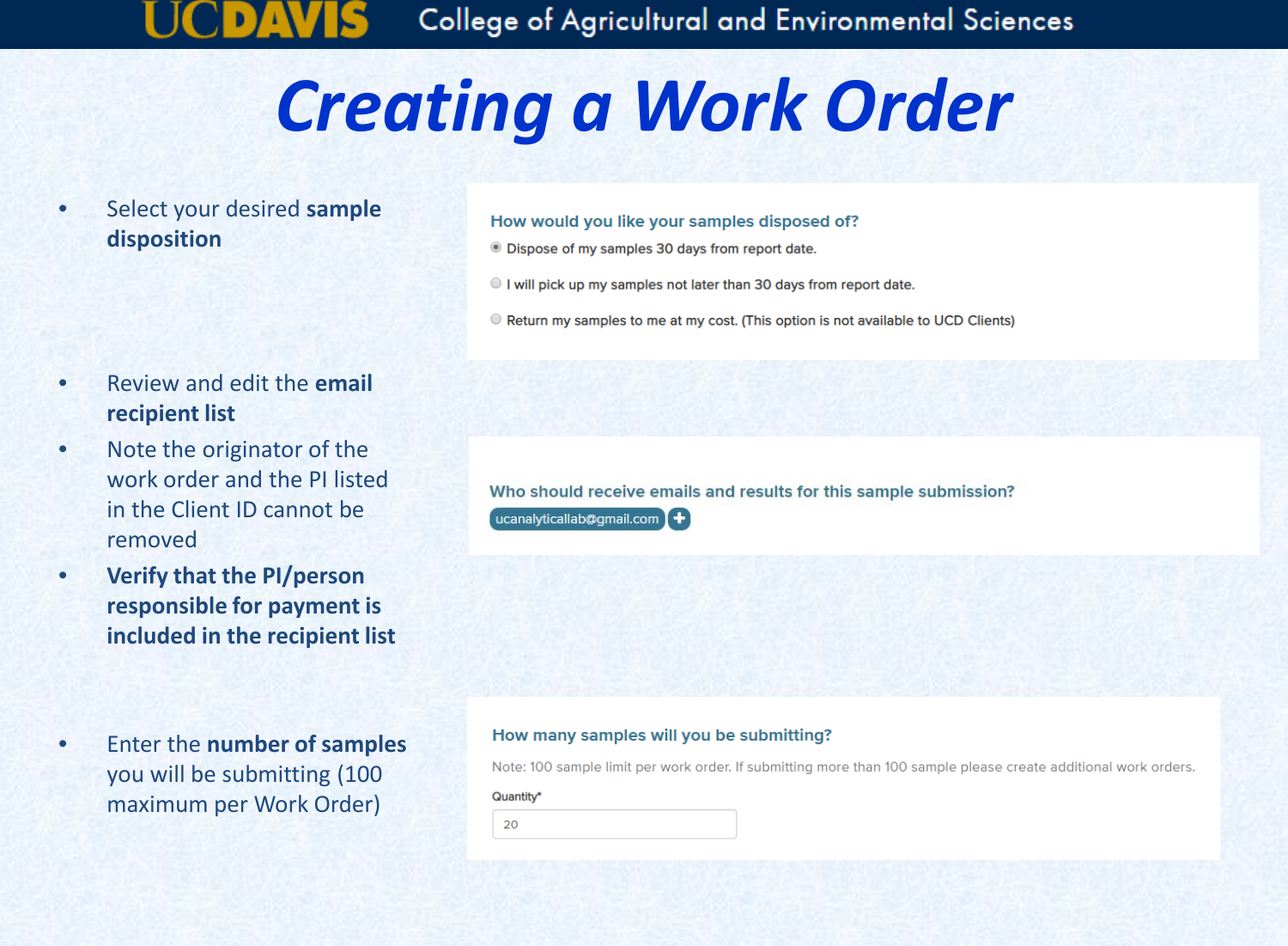 UC Davis Analytical Laboratory Overview Client Instructions Create Work ...