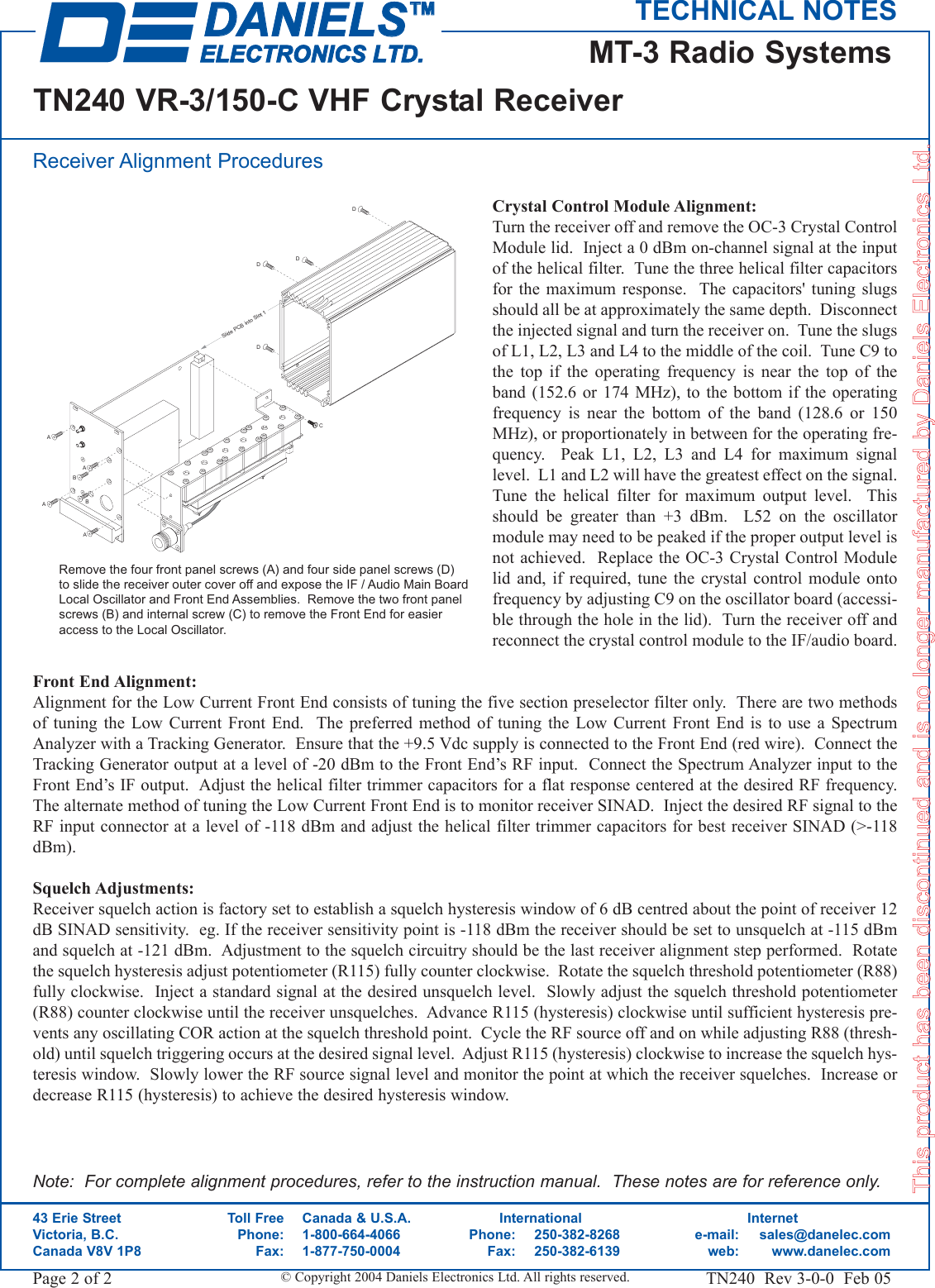 TN240 VR 3/150 C VHF Crystal Receiver (discontinued) Codan 3 150 discontinued
