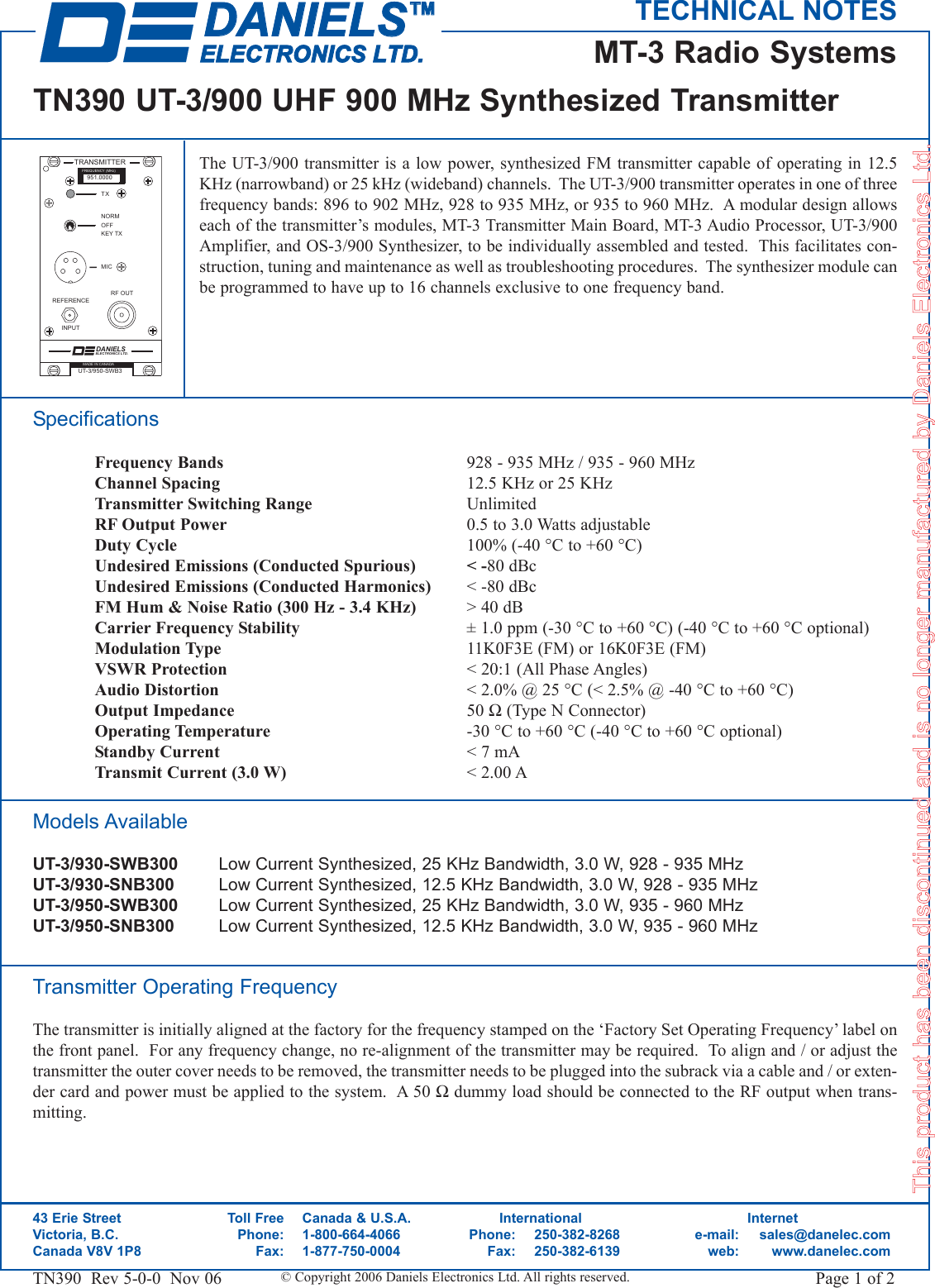 Page 1 of 2 - Disc TN390-5 UHF 900 MHz Tx Codan-TN390-UT-3 900-UHF-900-MHz-Synthesized-Transmitter-discontinued