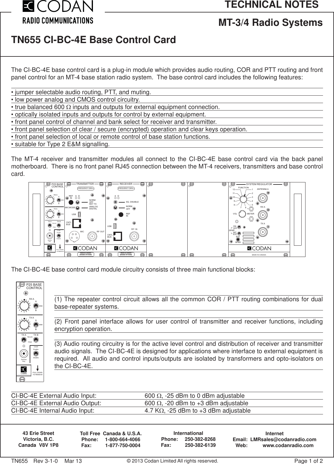 Page 1 of 2 - TN655-3-1 CI-BC-4E Control Card Codan-TN655-CI-BC-4E-Base-Control-Card