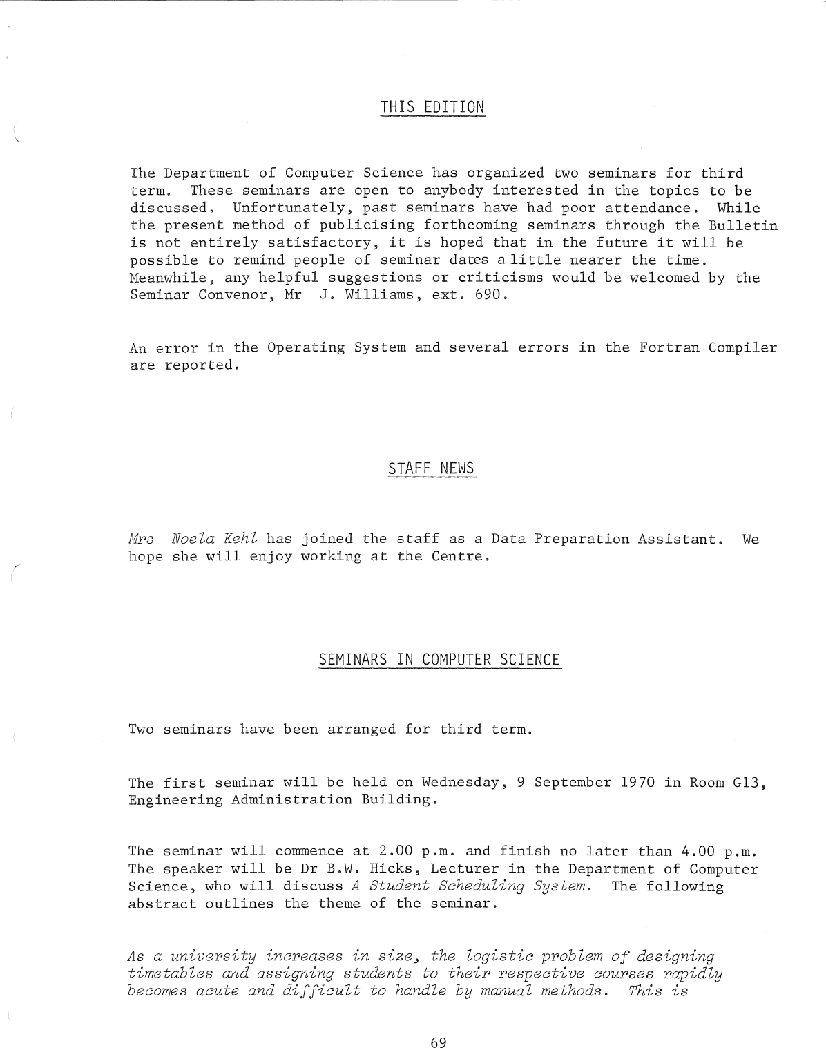 Page 3 of 8 - Computer Centre Bulletin, Volume 3 Number 9, 7th September 1970