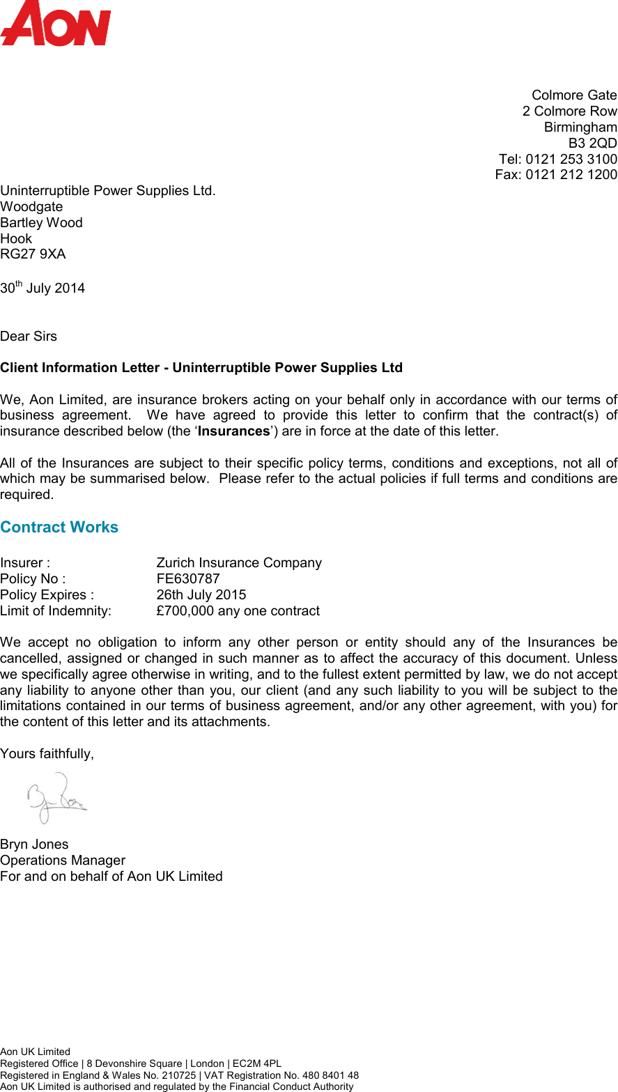 Page 1 of 1 - Aon Letter Contract-Works-to-July-2015