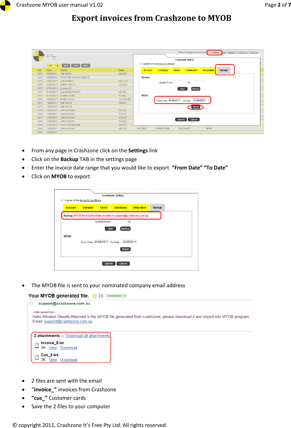 Page 2 of 7 - Crashzone MYOB Export User Manual