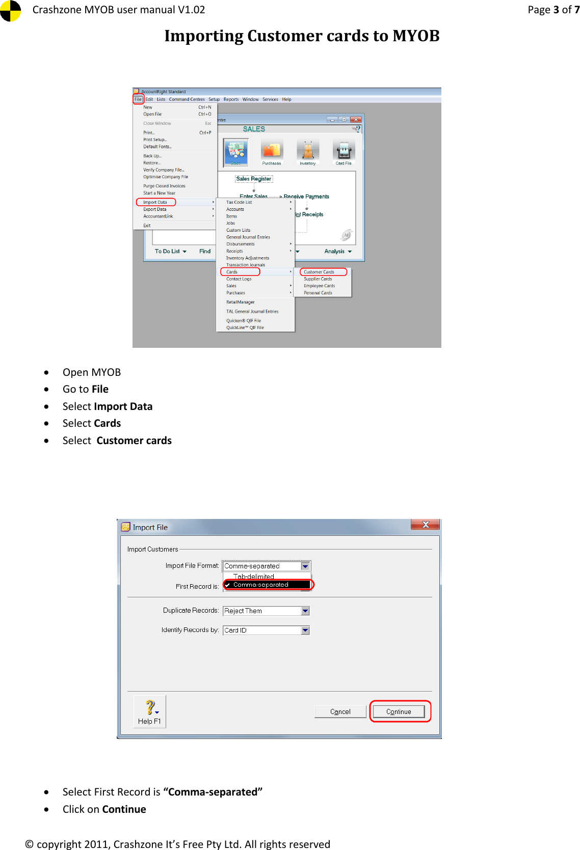 Page 3 of 7 - Crashzone MYOB Export User Manual
