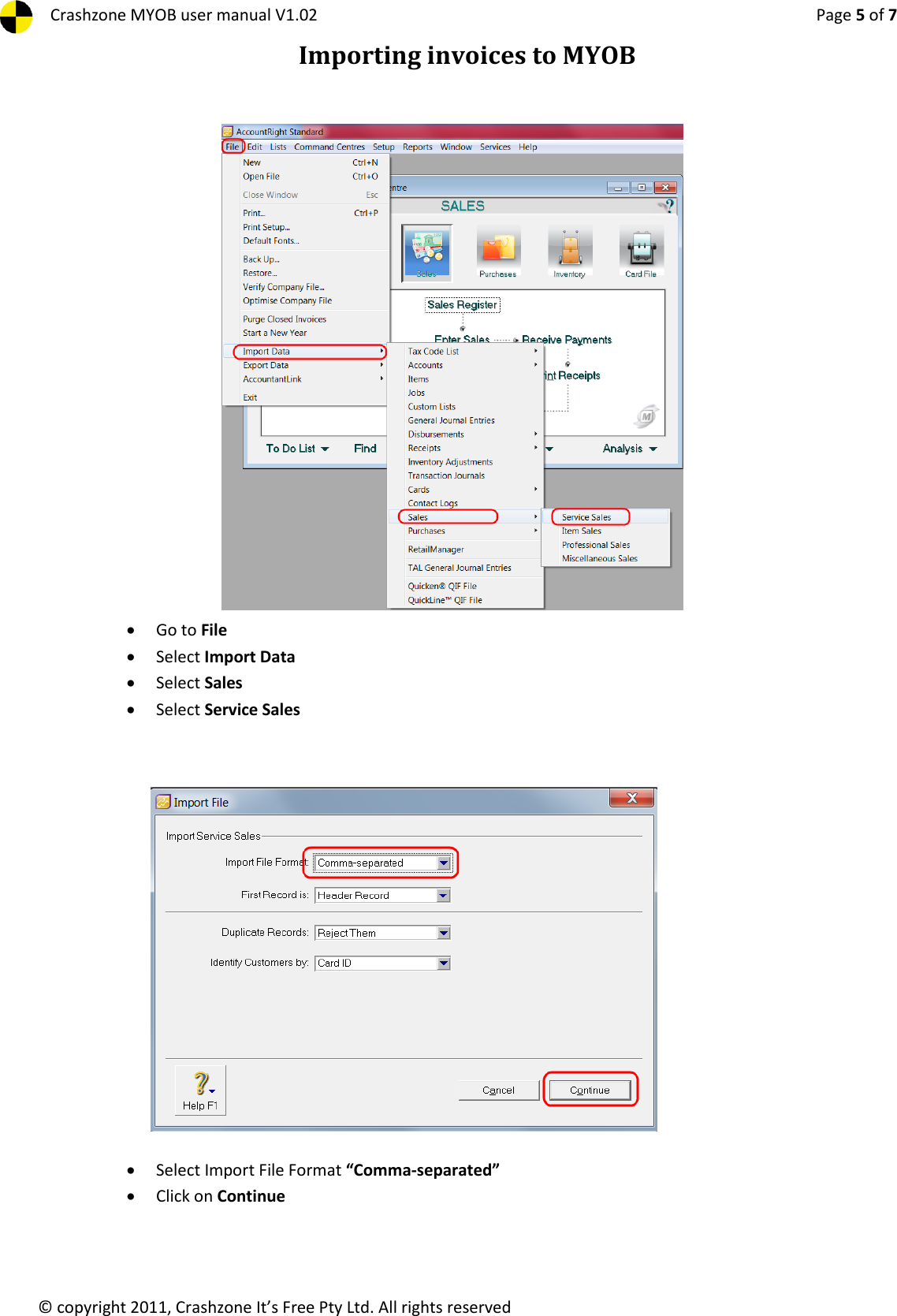 Page 5 of 7 - Crashzone MYOB Export User Manual