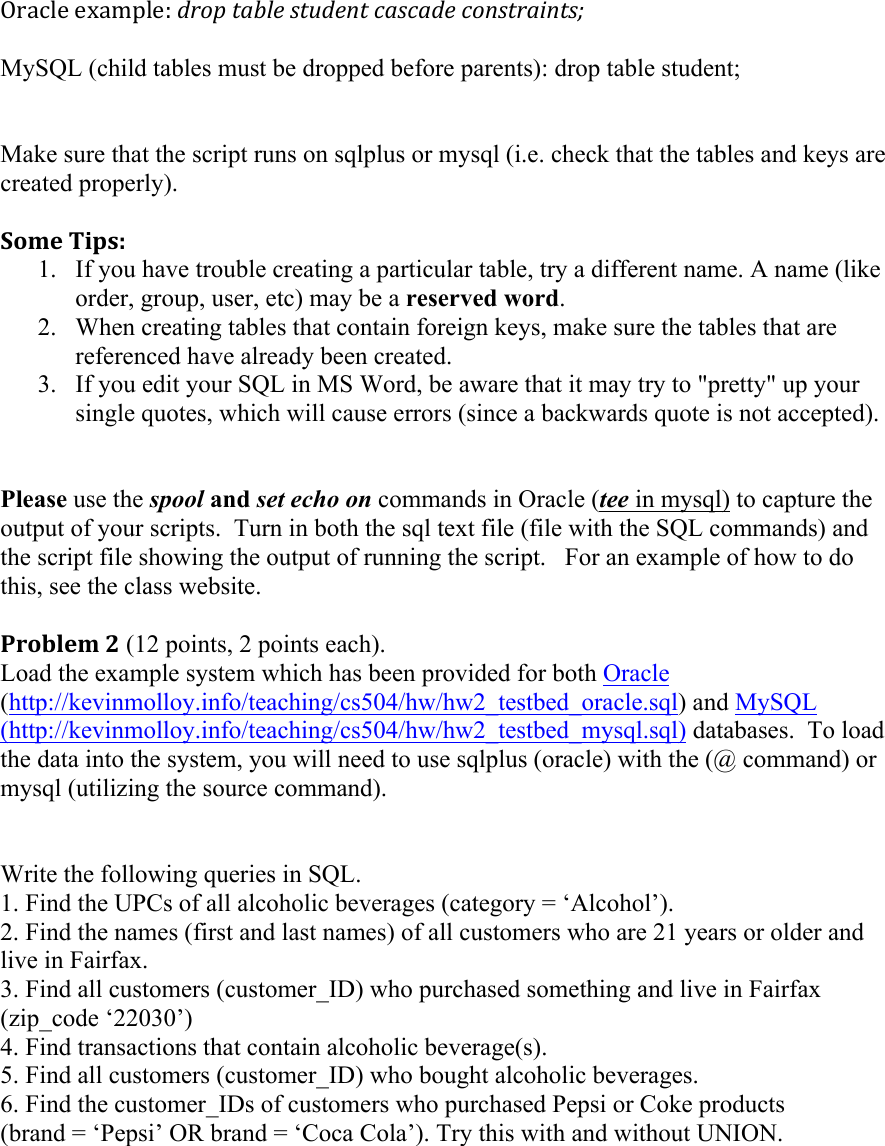Page 2 of 2 - Creating A SQL Db From Entity Relationship Diagram, Instructions