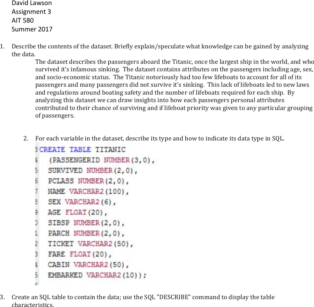 Page 1 of 3 - Creating A SQL Db From The Kaggle Titanic Dataset, Instructions And Submission
