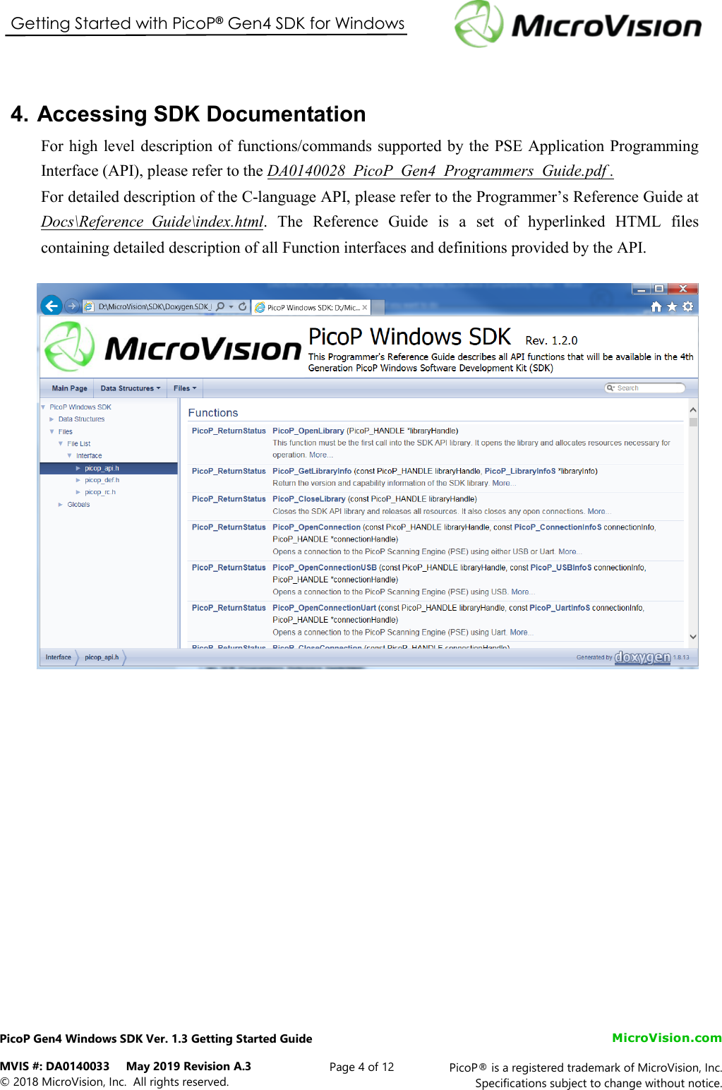 Page 4 of 12 - PicoP Gen4 Windows SDK Getting Started Guide DA0140033 Pico P