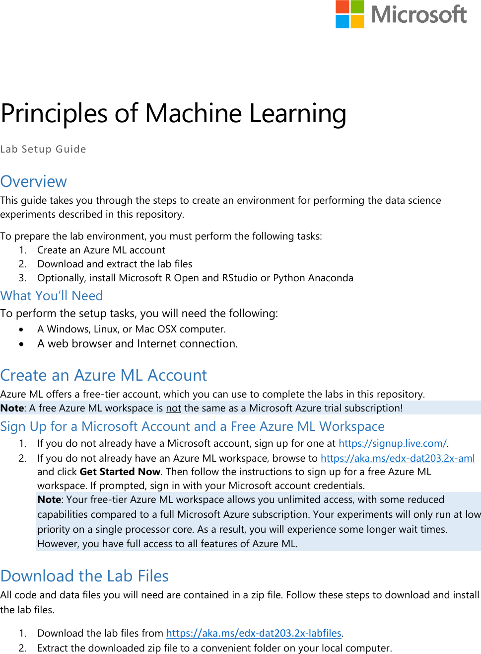 Page 1 of 7 - Microsoft Learning Experiences DAT203.2x-Setup-Guide