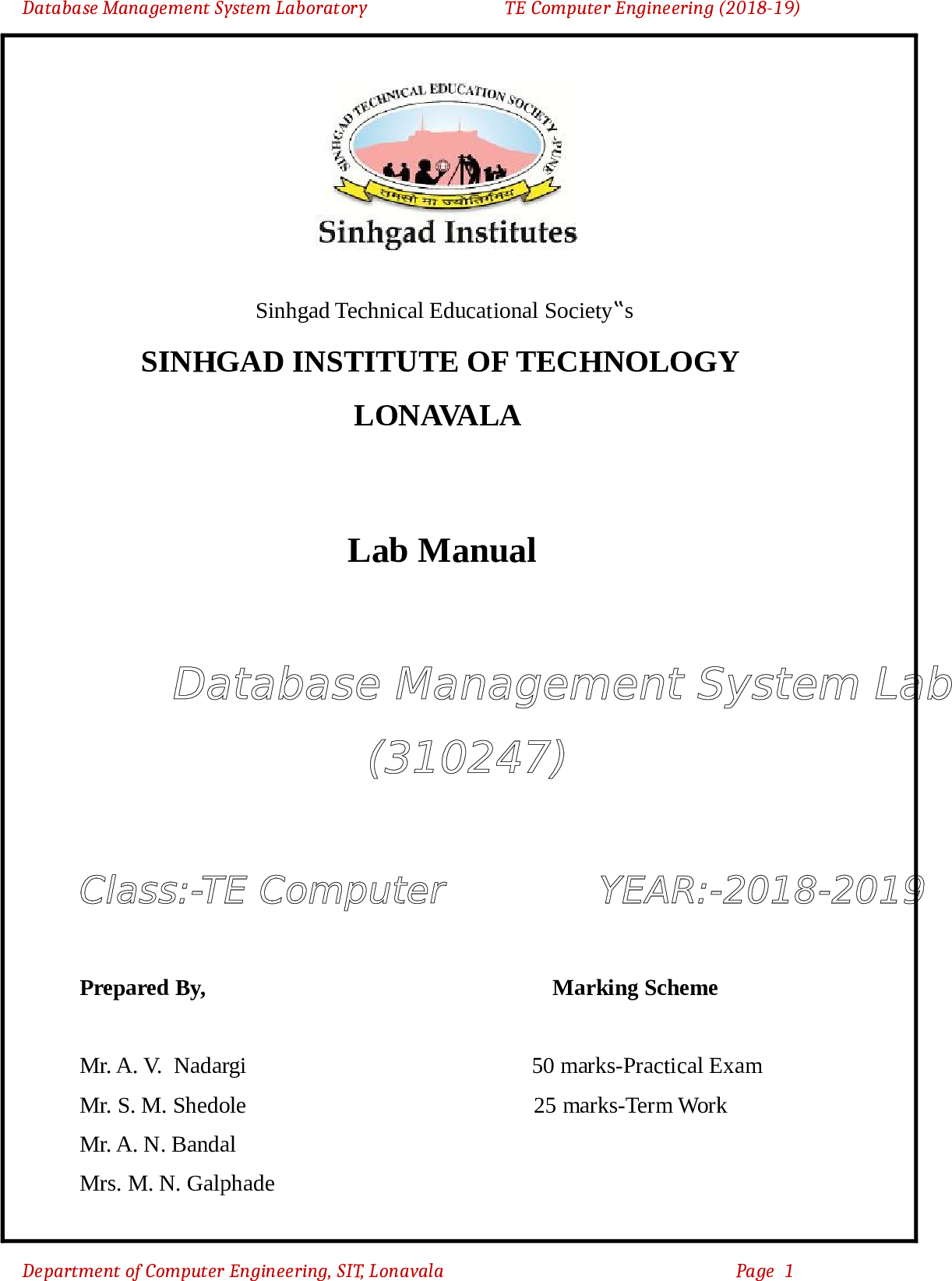 DBMS Lab Manual 2018 19 New