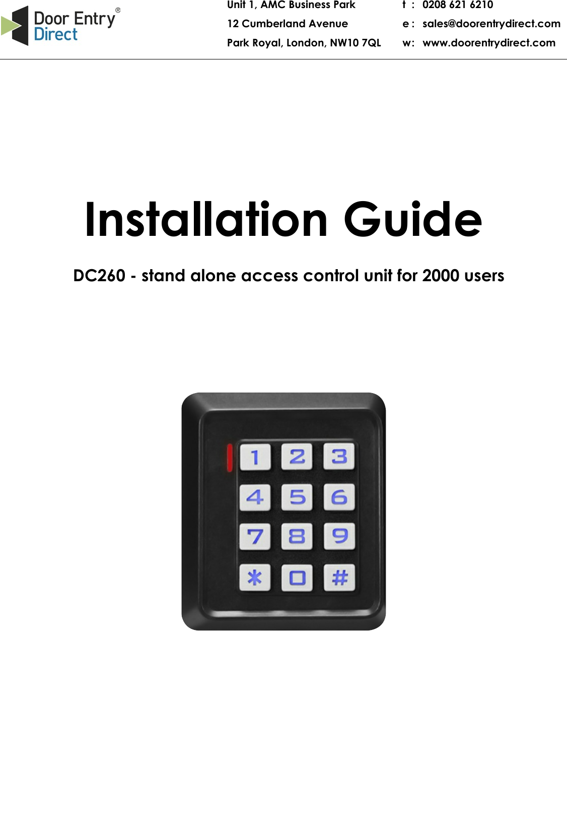 Page 1 of 6 - INDC260IG DC260_installation_guide DC260 Installation Guide