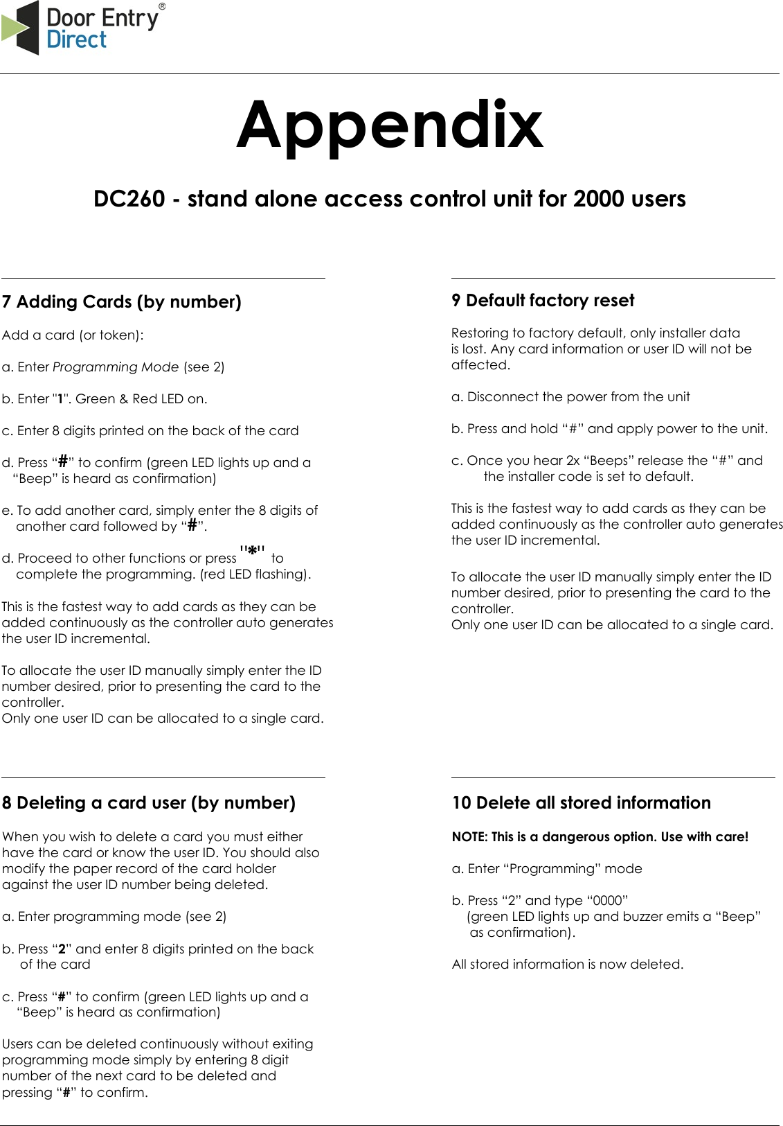 Page 2 of 2 - INDC260UG DC260_user_guide1 DC260 User Guide1
