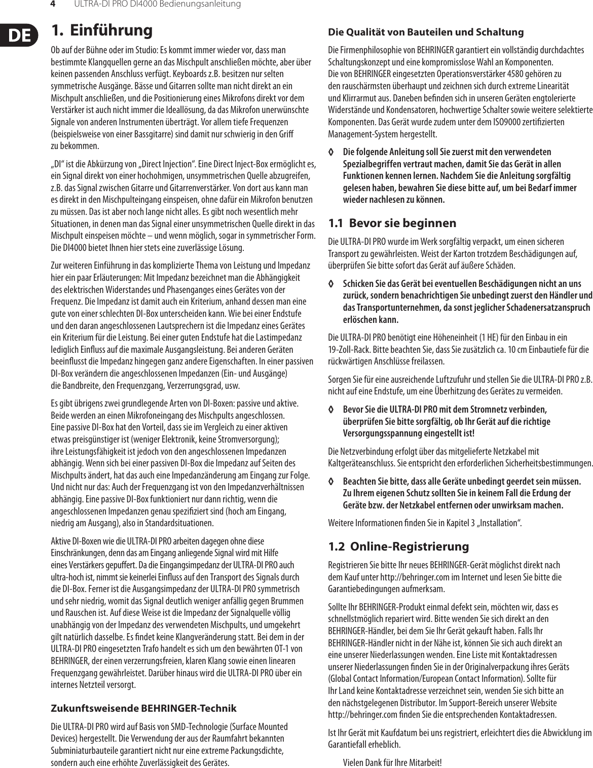 Page 4 of 9 - ULTRA-DI PRO DI4000 Behringer User Manual (German) M DE