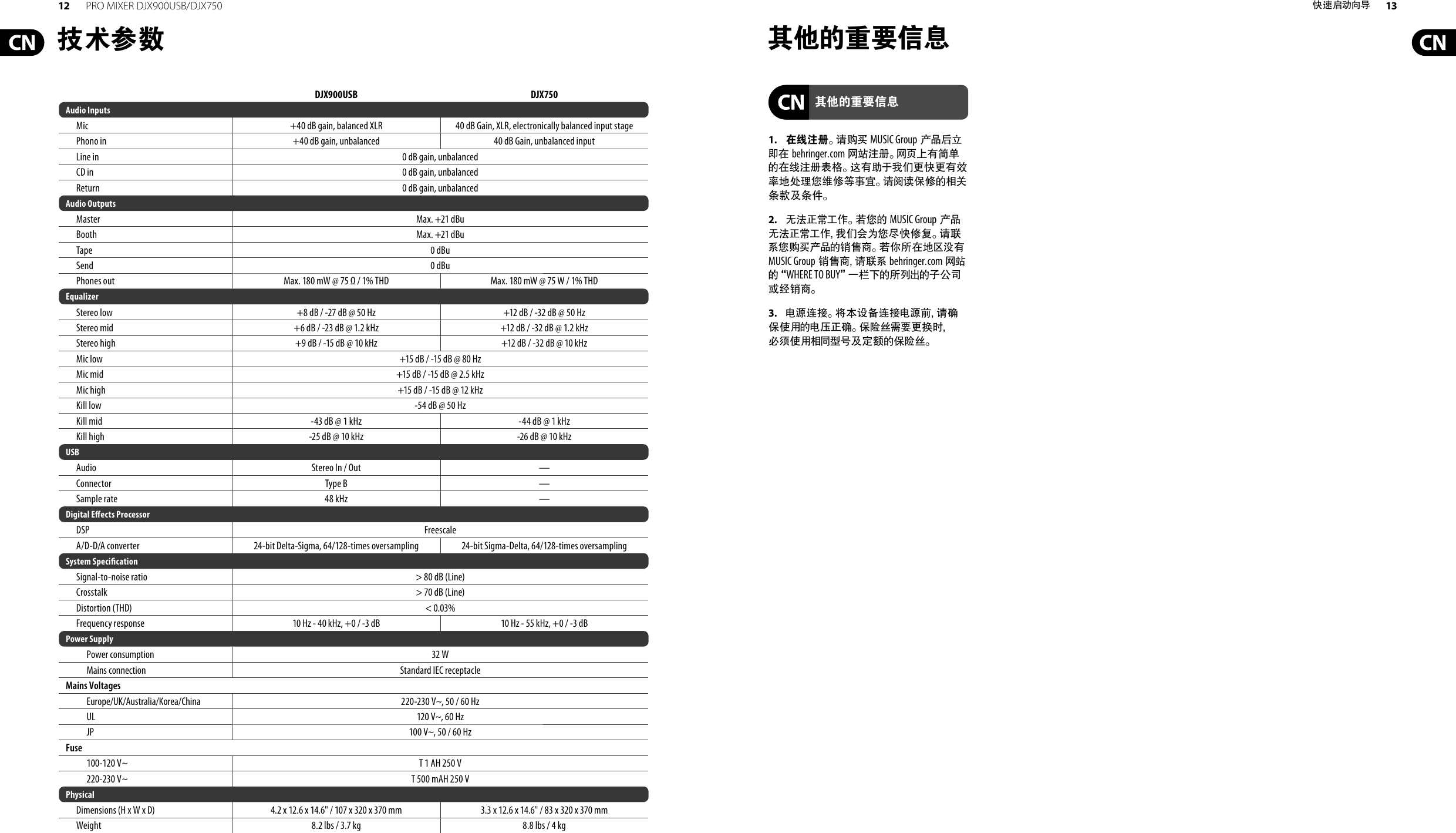 Page 7 of 9 - P0956 (DJX900USB_DJX750) Behringer DJX900USB Quick Start Guide (Chinese) DJX750 QSG CN