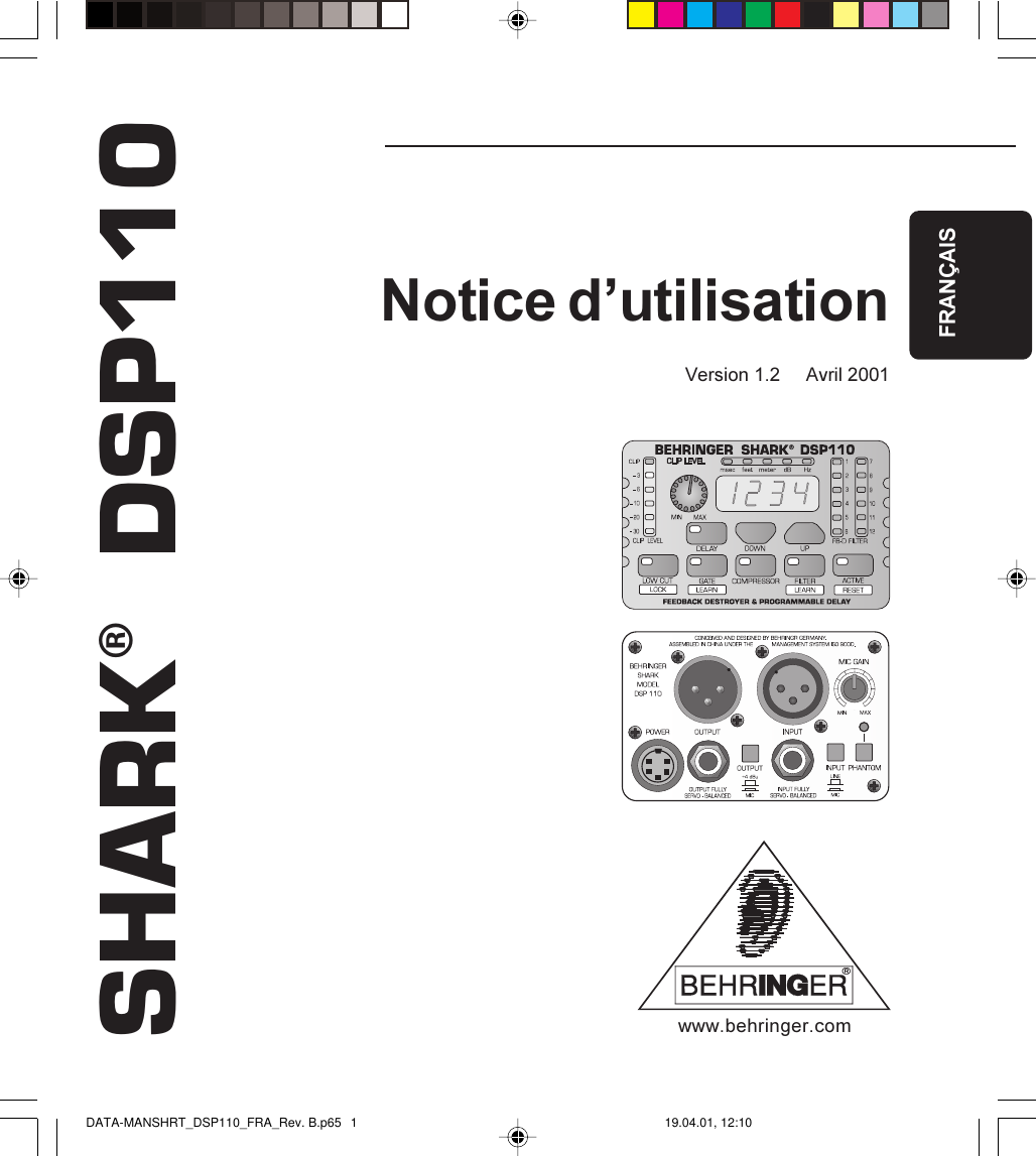 Page 1 of 12 - SHARK DSP110 Behringer User Manual (French) P0079 M FR