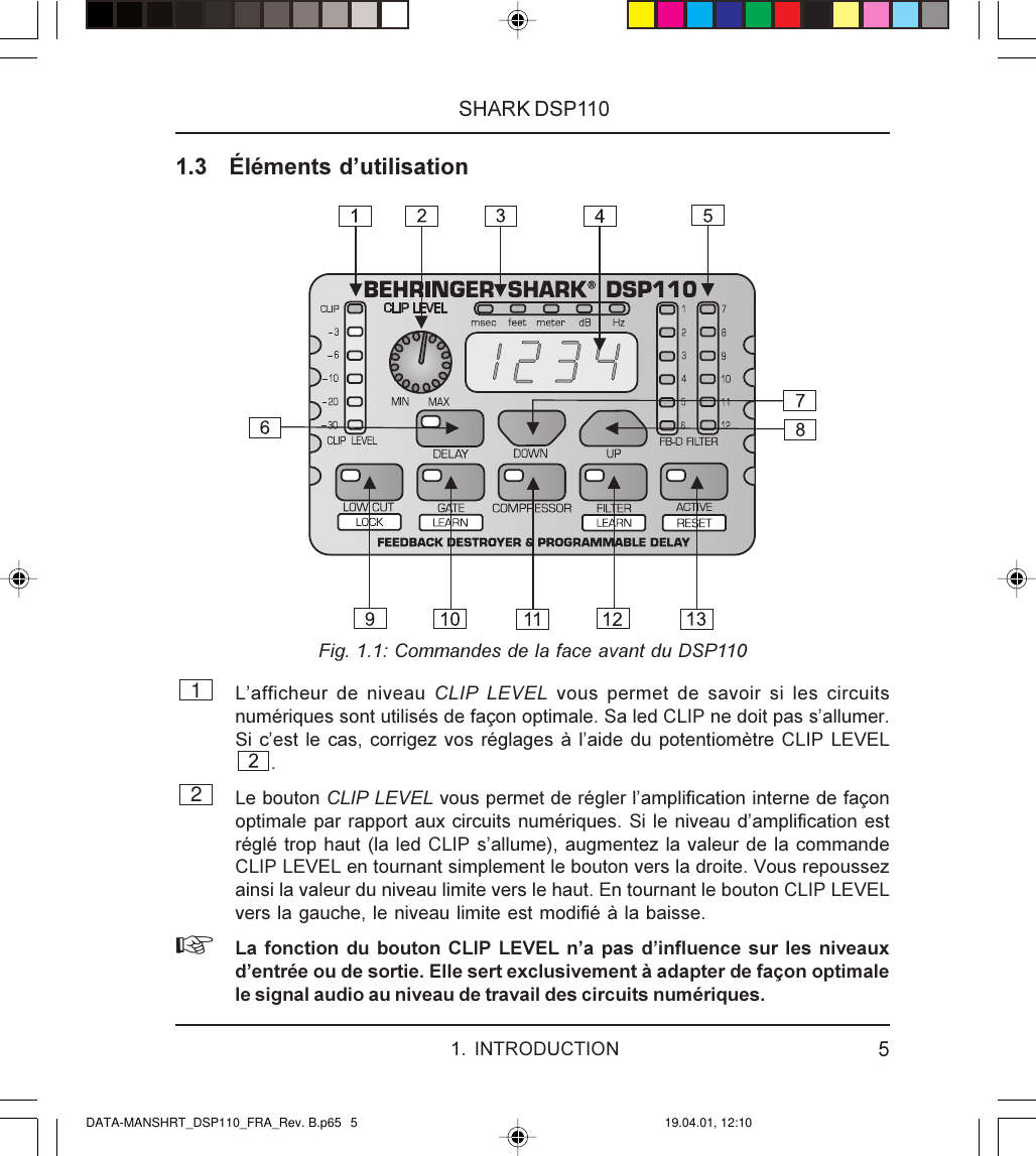 Page 5 of 12 - SHARK DSP110 Behringer User Manual (French) P0079 M FR