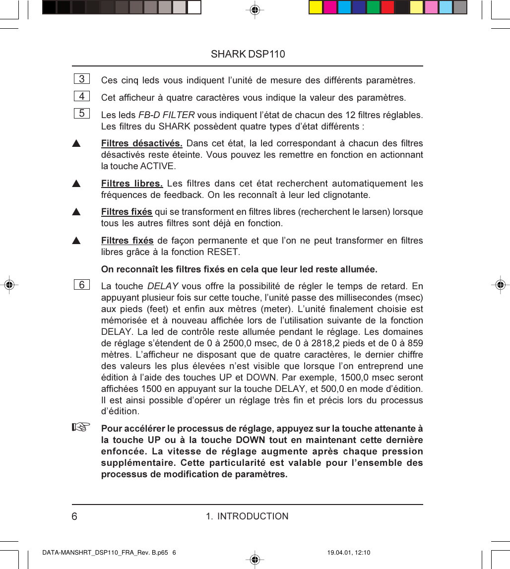 Page 6 of 12 - SHARK DSP110 Behringer User Manual (French) P0079 M FR