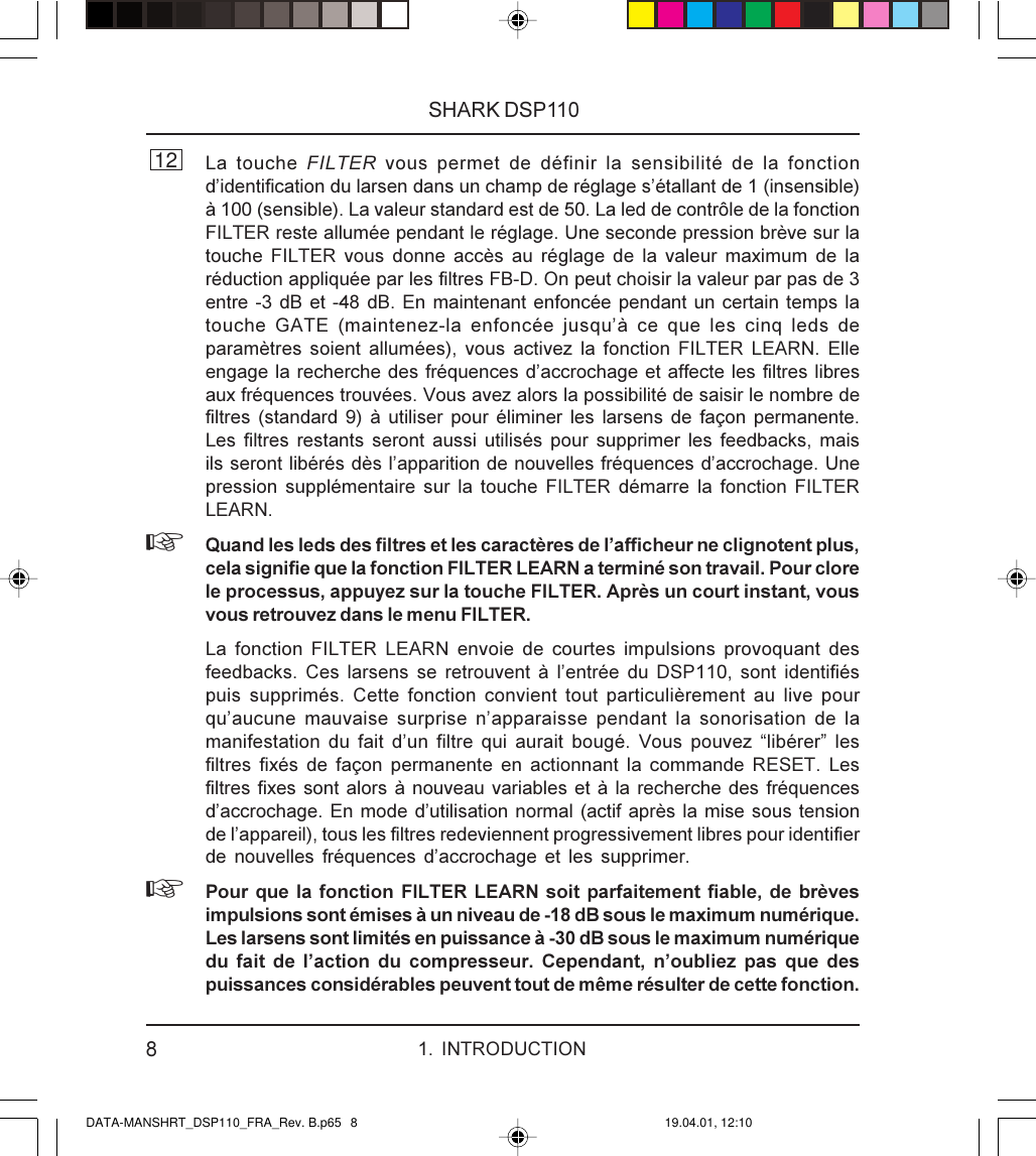 Page 8 of 12 - SHARK DSP110 Behringer User Manual (French) P0079 M FR