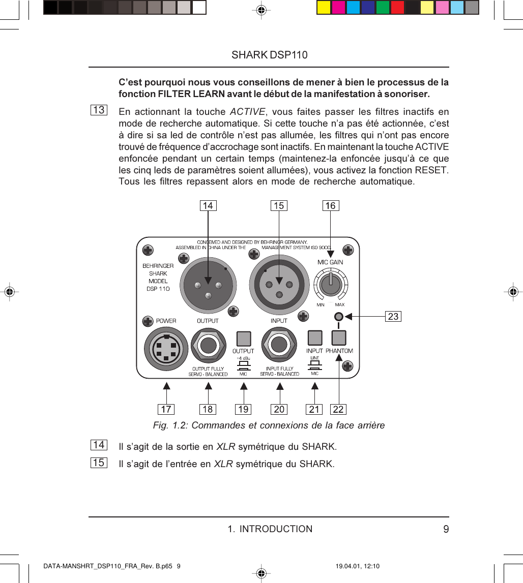 Page 9 of 12 - SHARK DSP110 Behringer User Manual (French) P0079 M FR