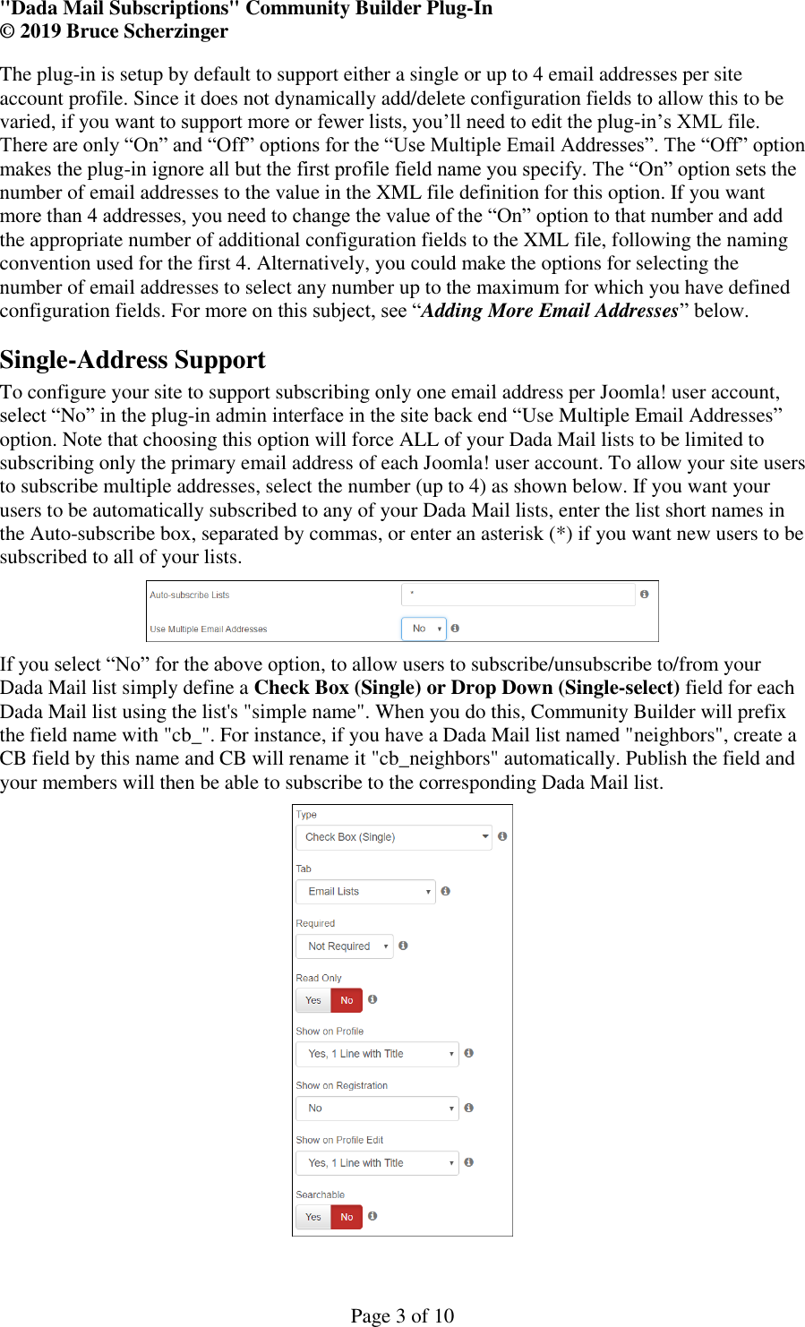 Page 3 of 10 - INSTALLATION INSTRUCTIONS Dada Mail Subscriptions CBPlugin V3.7 User Manual