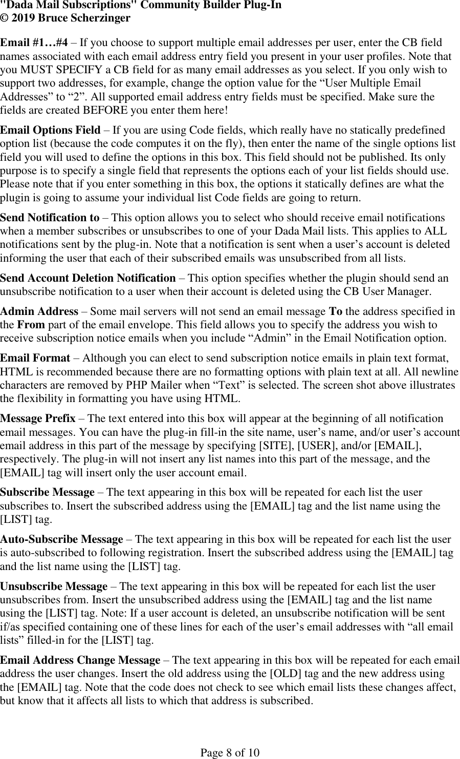 Page 8 of 10 - INSTALLATION INSTRUCTIONS Dada Mail Subscriptions CBPlugin V3.7 User Manual