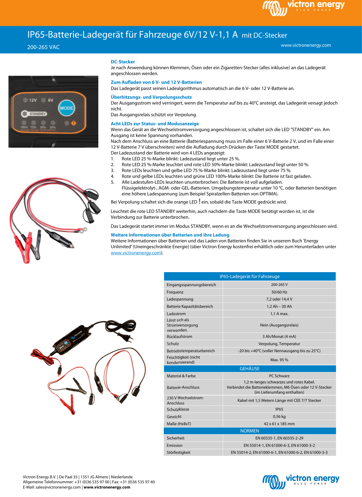 Page 1 of 1 - Datasheet - Automotive IP65 Charger 6V 12V-1,1A With DC Connector Rev 00 DE Datasheet-Automotive-IP65-Charger--6V-12V-1,1A-with-DC-connector-DE