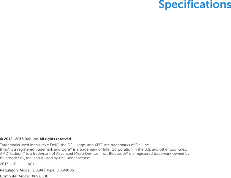 Page 1 of 5 - XPS 8500 Specifications Dell Reference Guide En-us