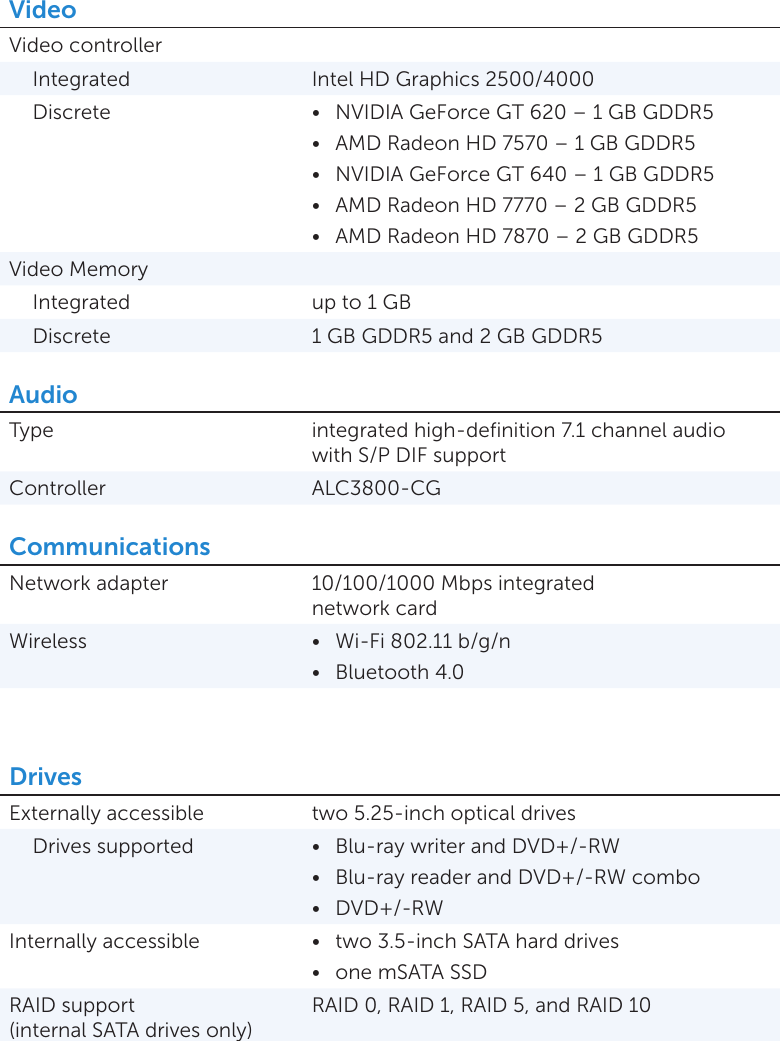 Page 3 of 5 - XPS 8500 Specifications Dell Reference Guide En-us