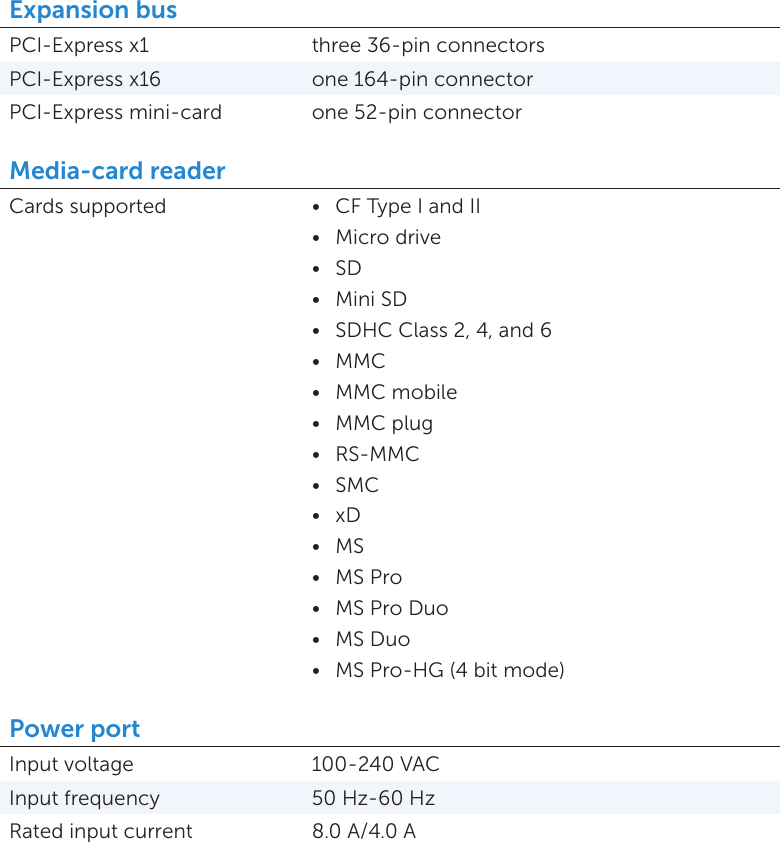 Page 4 of 5 - XPS 8500 Specifications Dell Reference Guide En-us