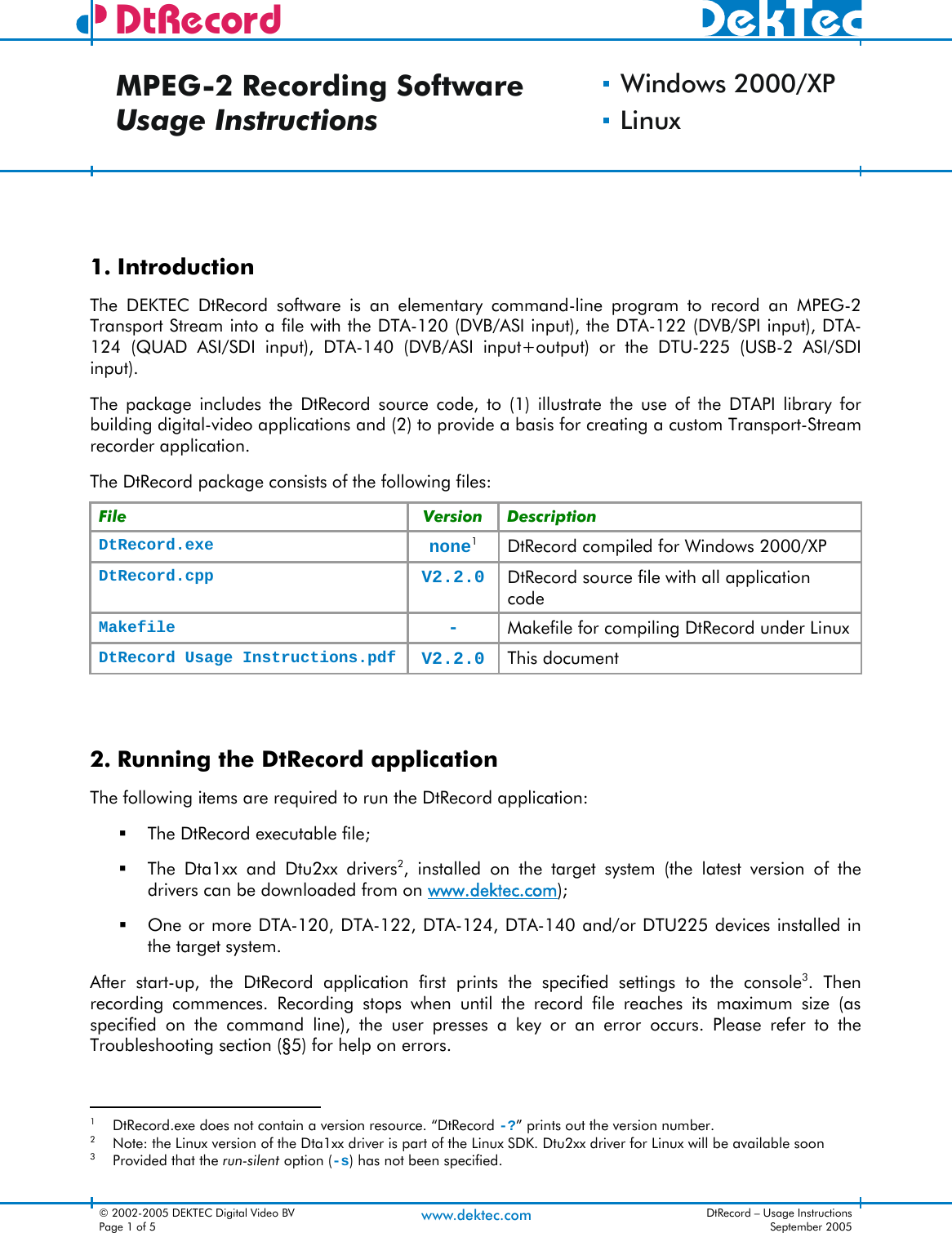 Page 1 of 5 - DtRecord Usage Instructions Dt Record