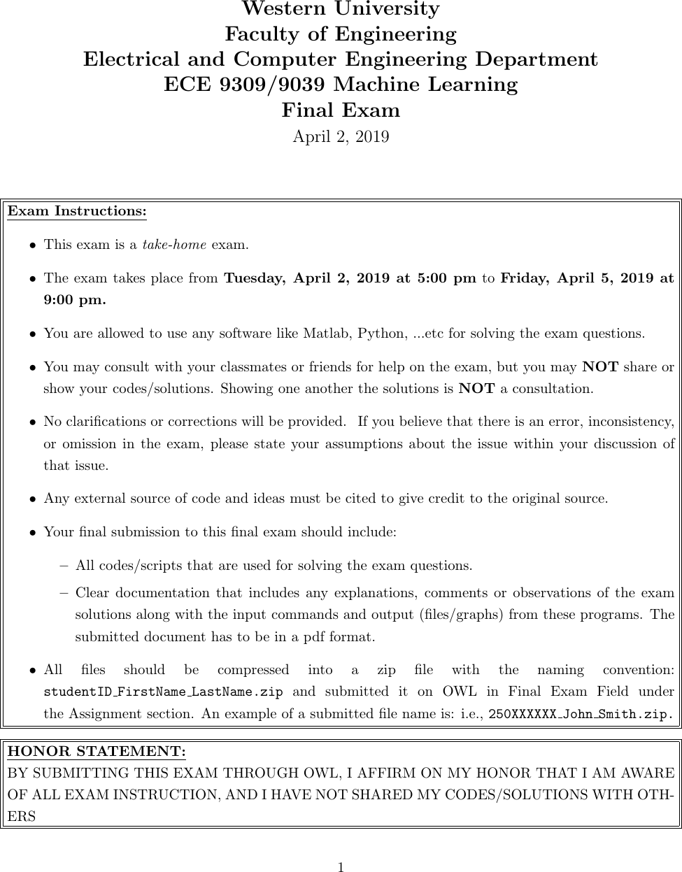 Page 1 of 3 - ECE9309 9039  Exam Instructions