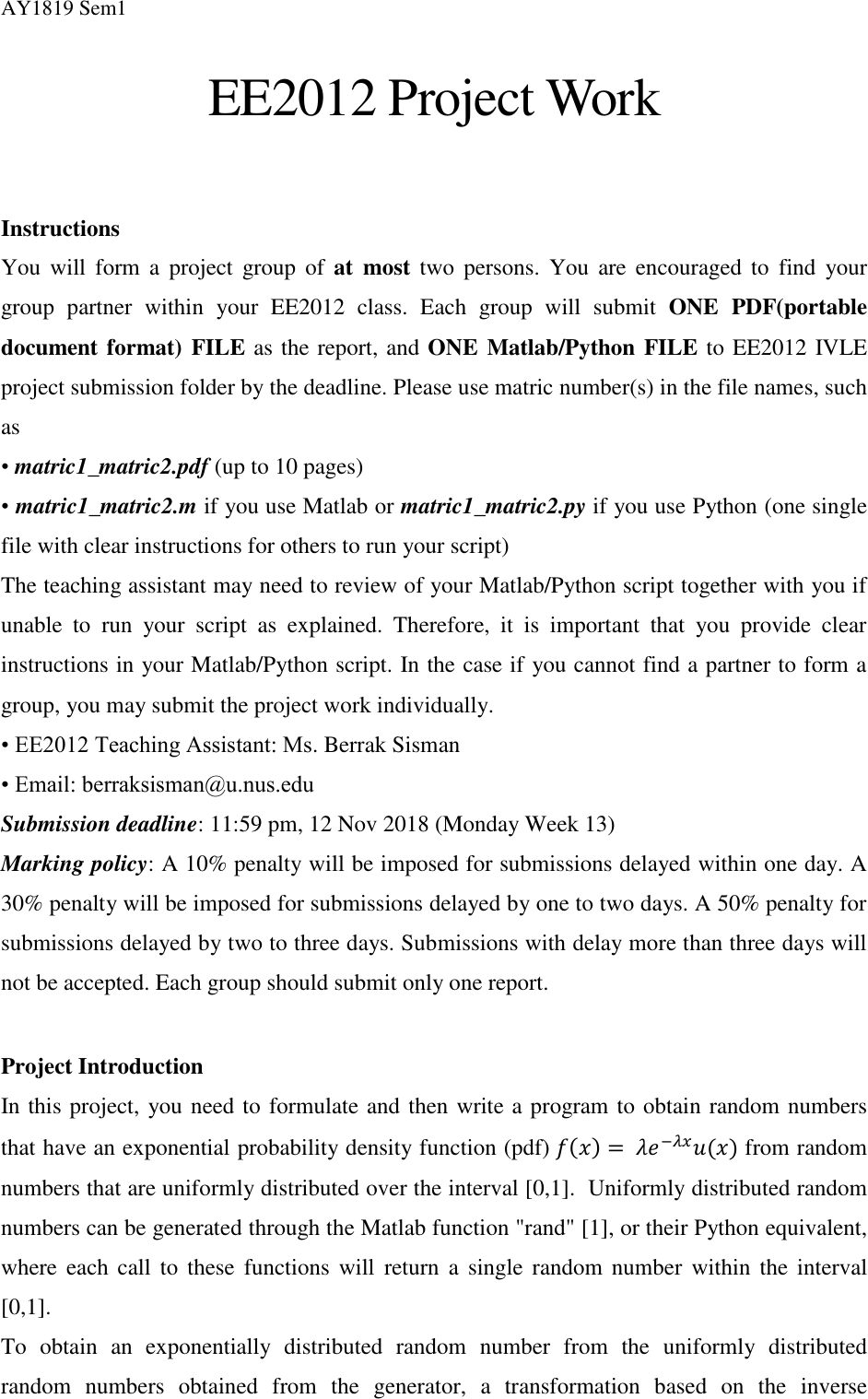 Page 1 of 2 - EE2012 Project Instructions