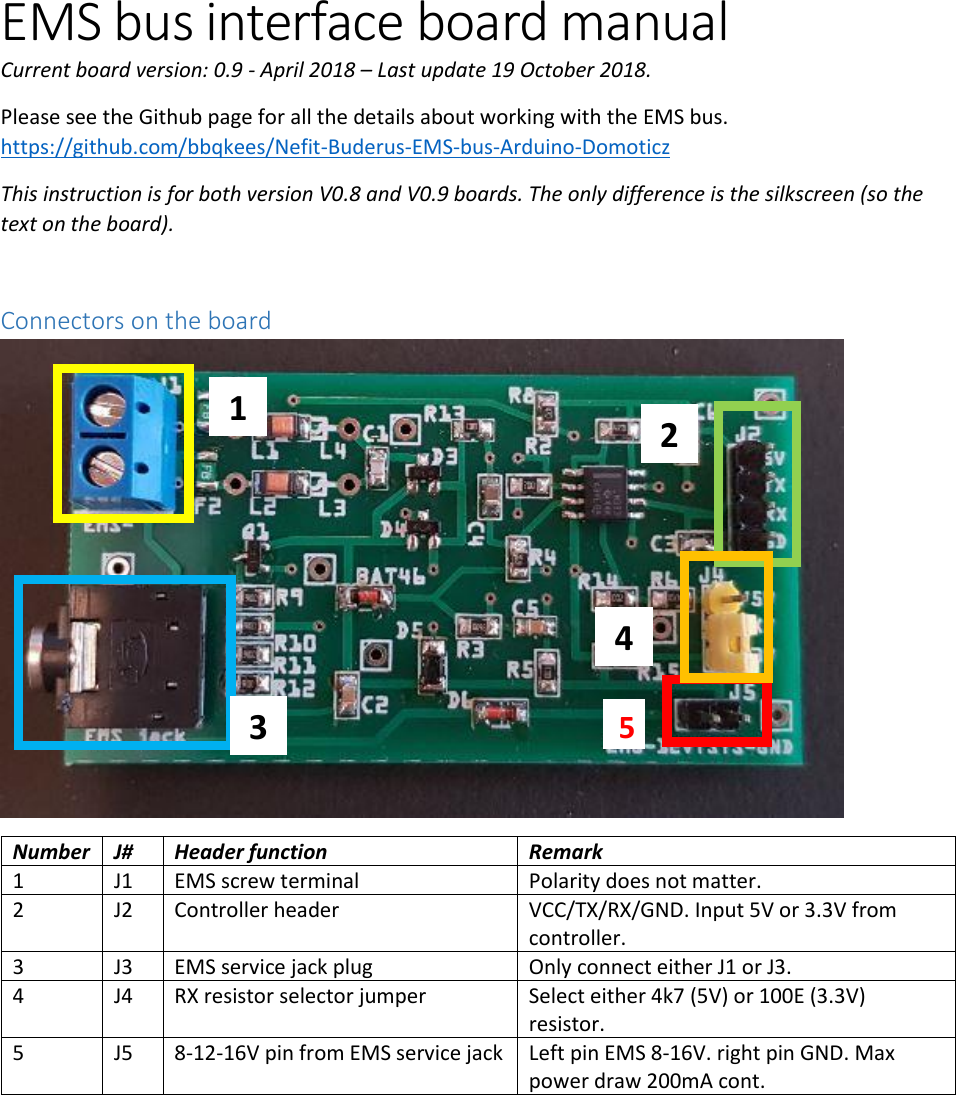 Page 1 of 3 - EMS Bus Interface Board Manual V0.9