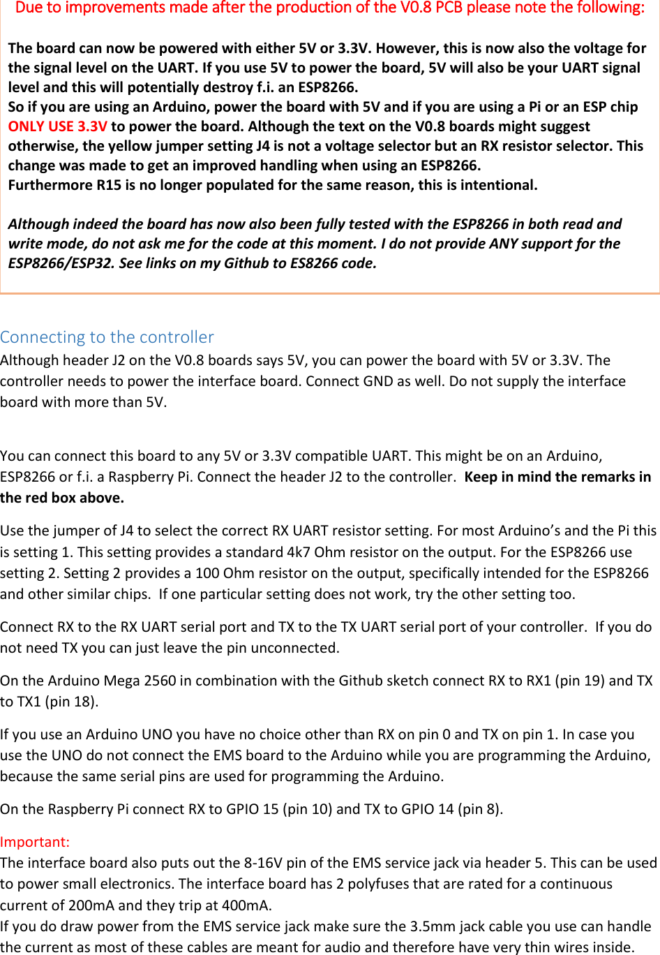 Page 2 of 3 - EMS Bus Interface Board Manual V0.9