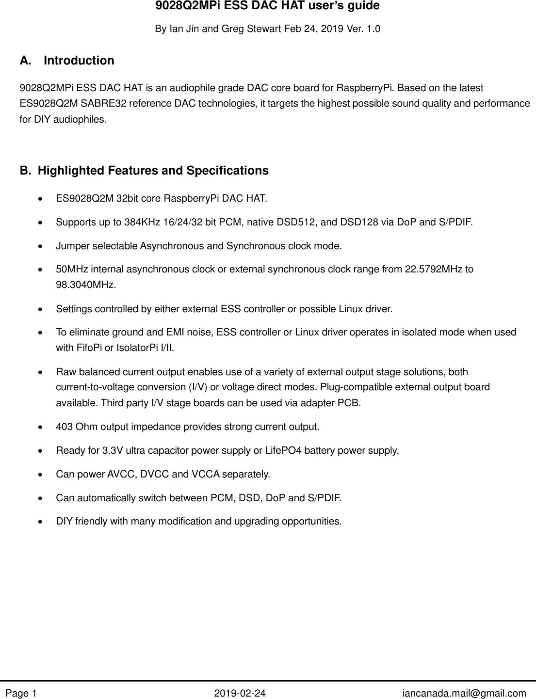 Page 1 of 10 - ES9028Q2MPi Manual Rev1
