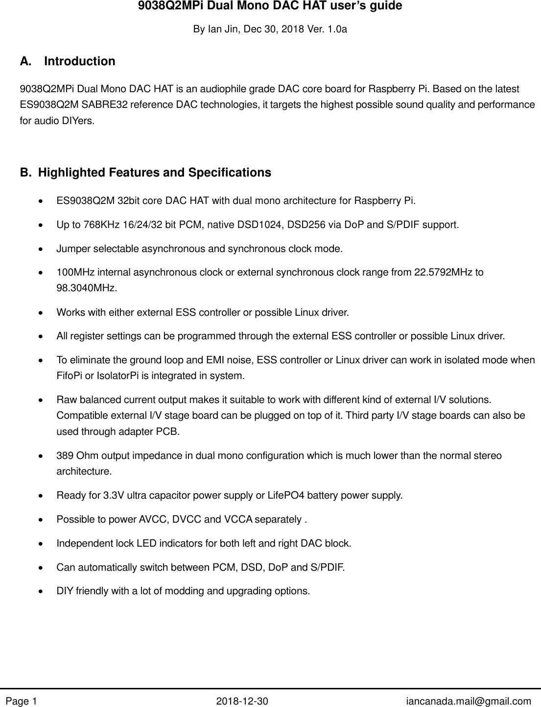 Page 1 of 10 - ES9038Q2Mpi Dual Mono Manual
