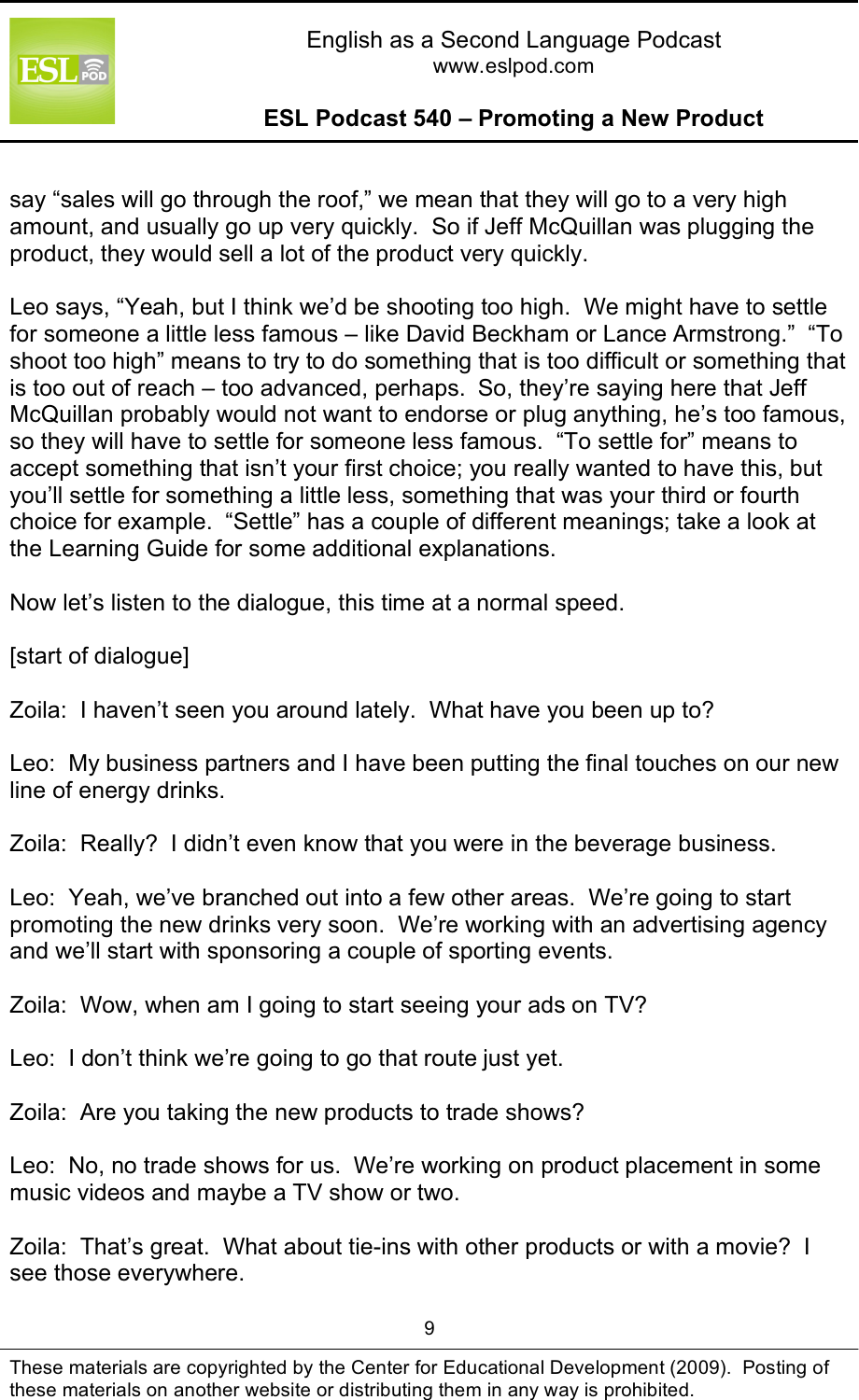Page 9 of 10 - L_ESLPod_540_Guide ESLPod 540 Guide - Promoting A New Product