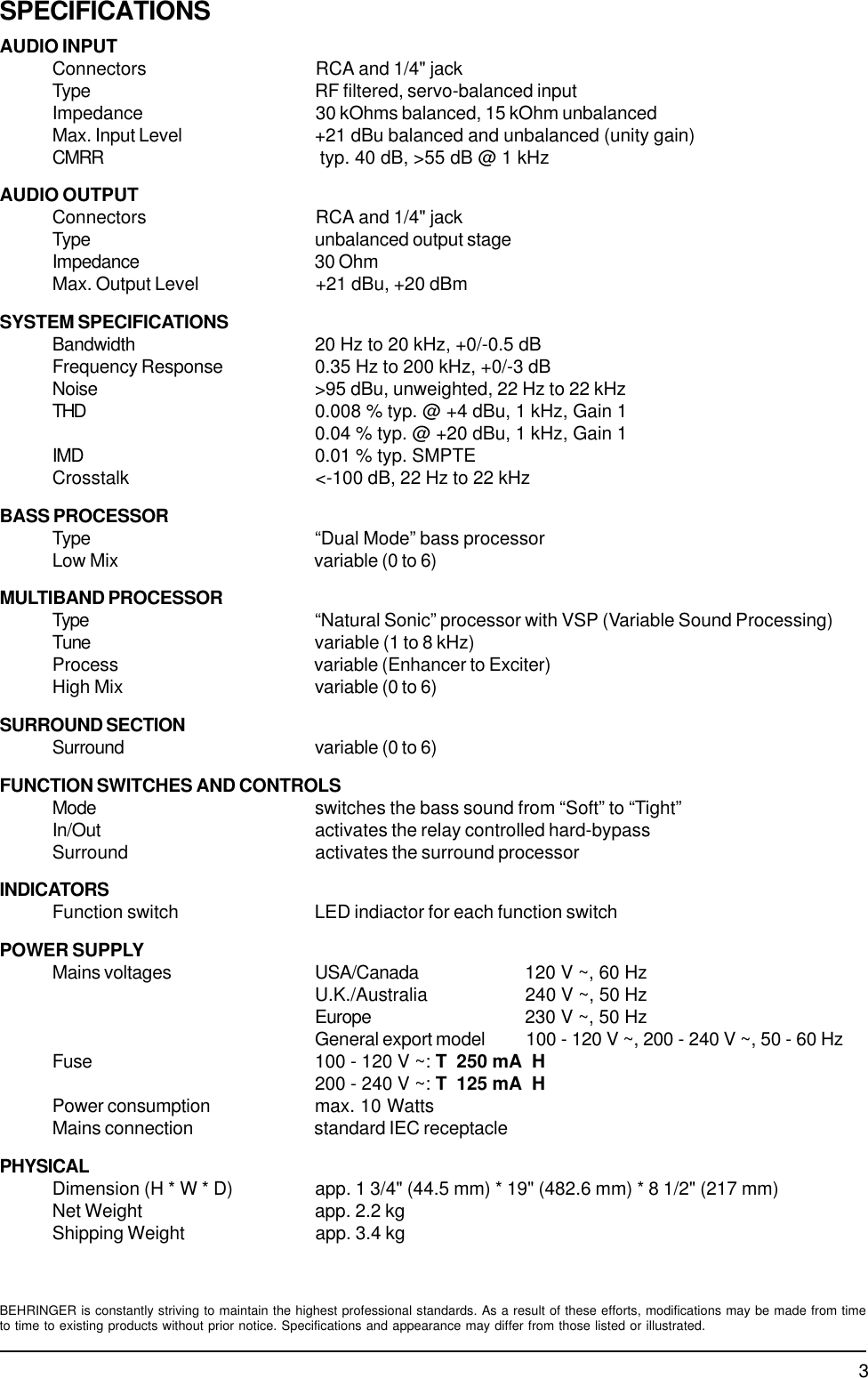 DUALFEX PRO EX2200 Behringer Specification Sheet P0049 S EN
